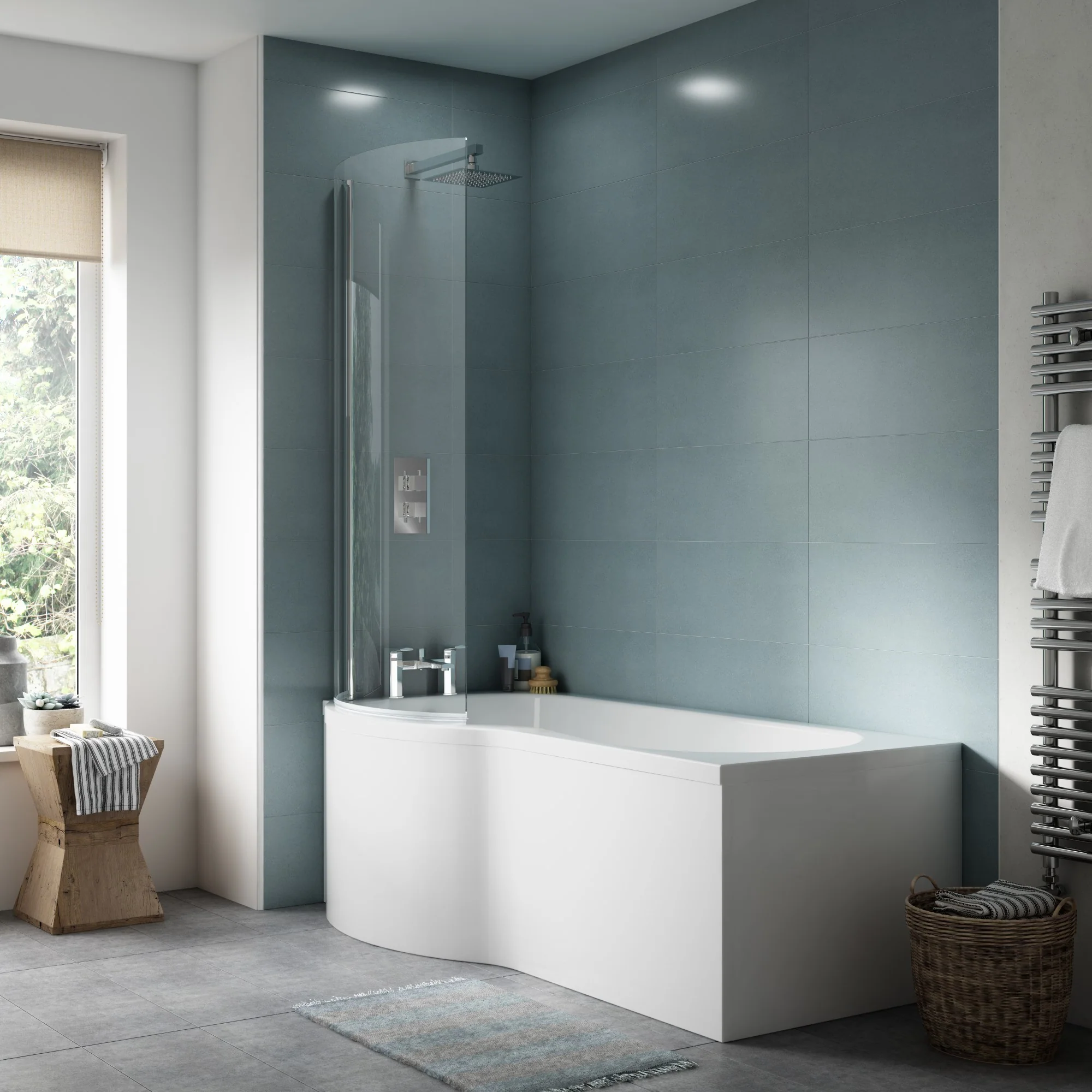 Nuie P-Shaped Shower Bath Front Panel (1500mm) - White - WBP202