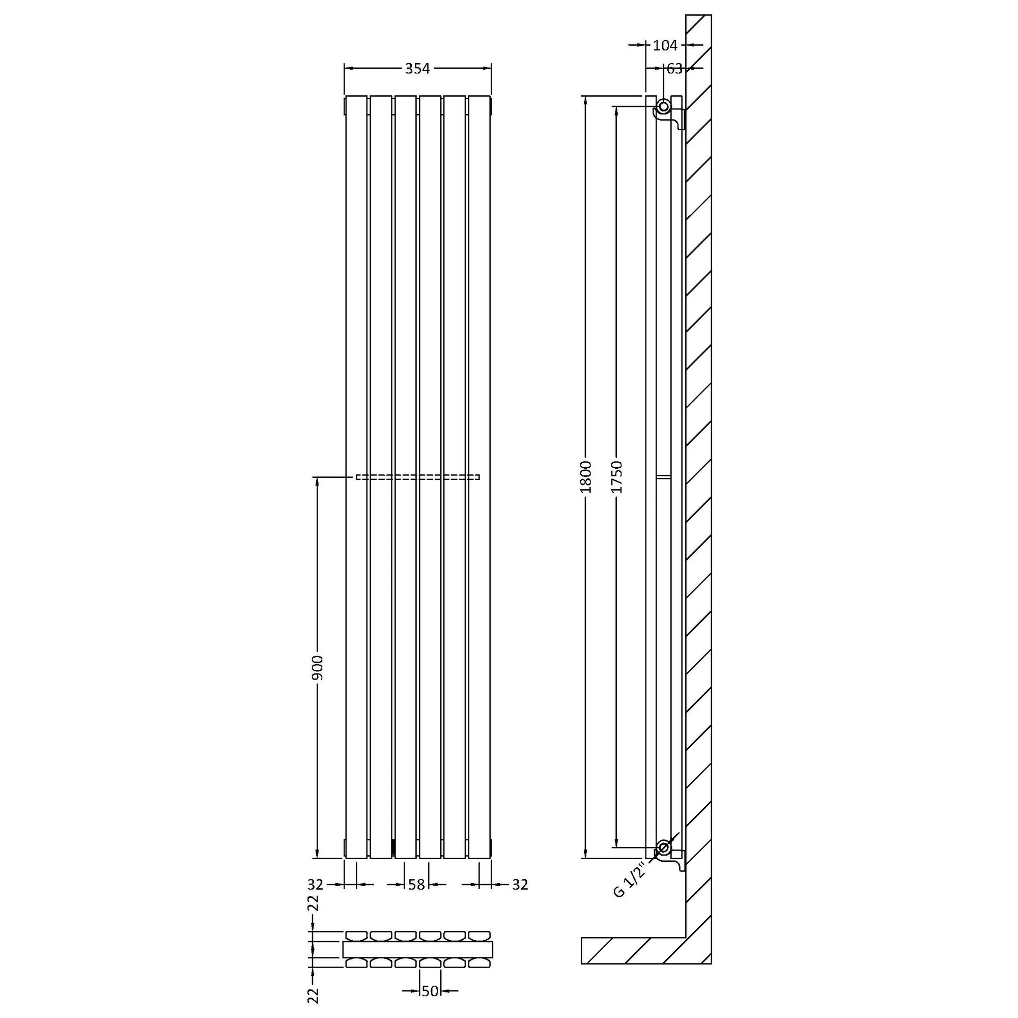 Nuie Sloane Double Panel Designer Radiator 1800 x 354 - Satin White - Image 3