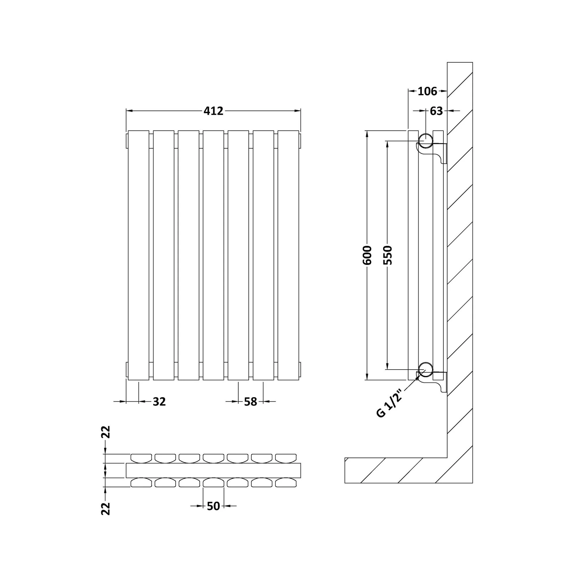 Nuie Sloane Horizontal Double Panel Radiator 600 x 412 - Satin White - Image 3