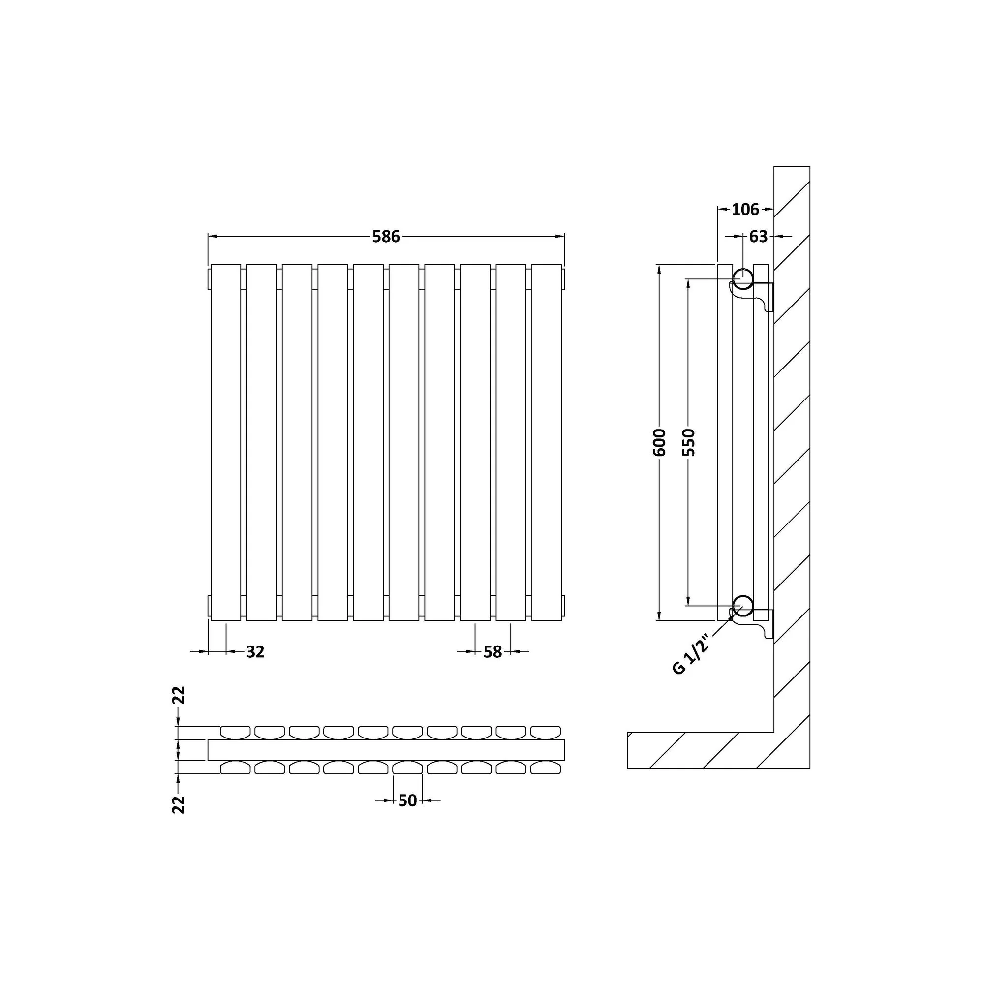 Nuie Sloane Horizontal Double Panel Radiator 600 x 586 - Anthracite - Image 3