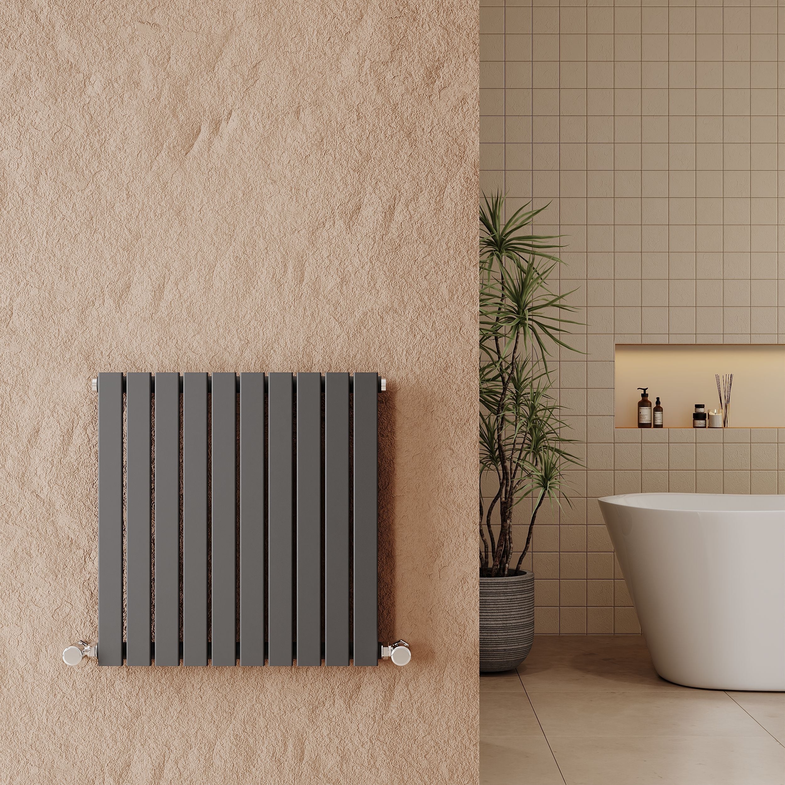 Nuie Sloane Horizontal Single Panel Radiator 600 x 586 - Anthracite
