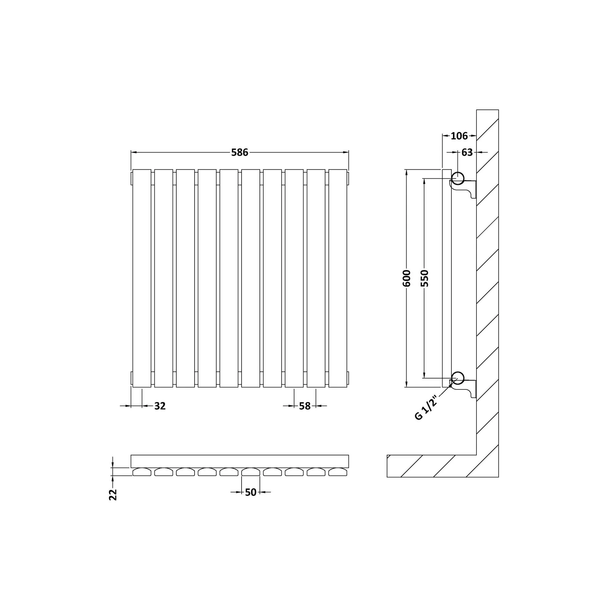 Nuie Sloane Horizontal Single Panel Radiator 600 x 586 - Anthracite - Image 3