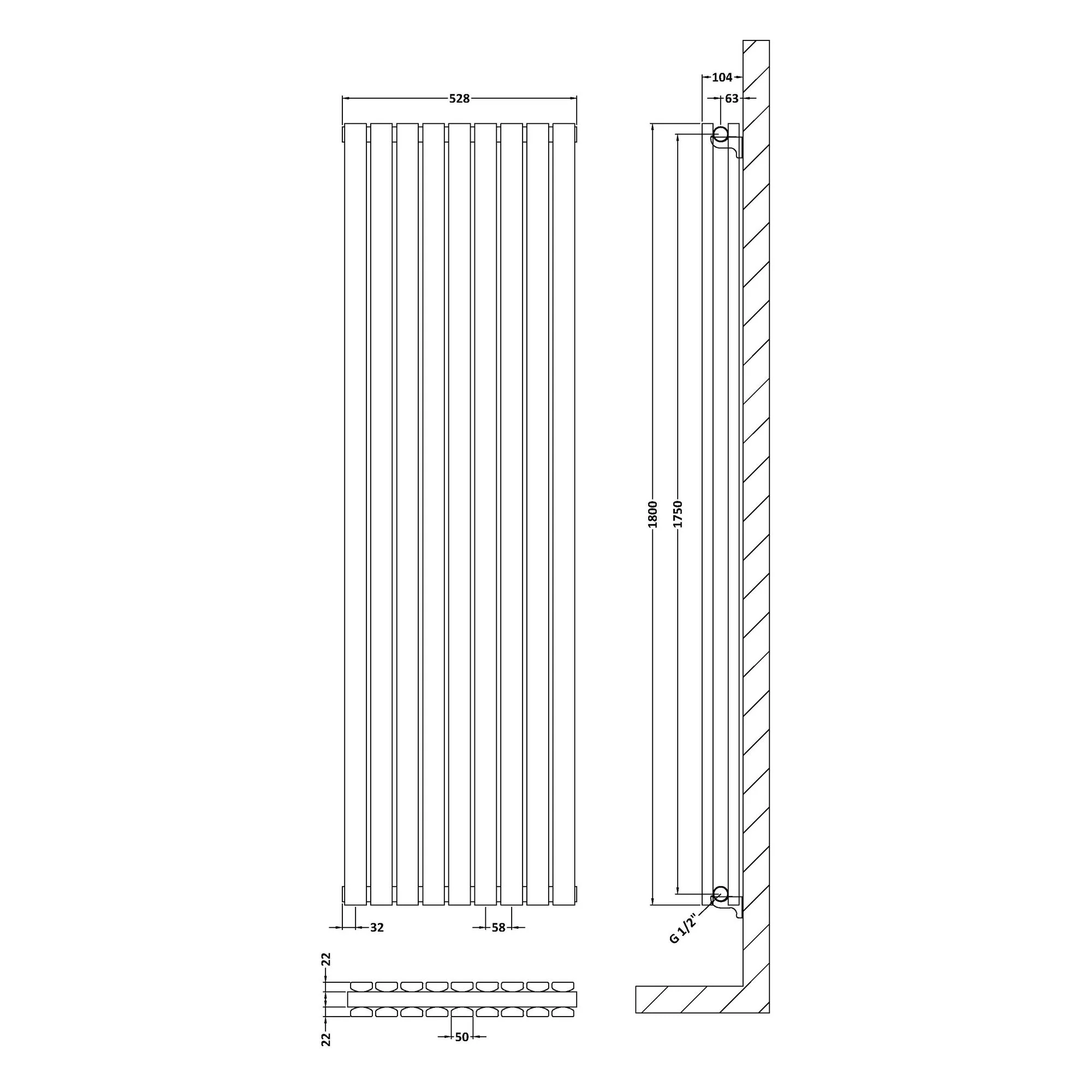 Nuie Sloane Double Panel Designer Radiator 1800 x 528 - Anthracite - Image 3