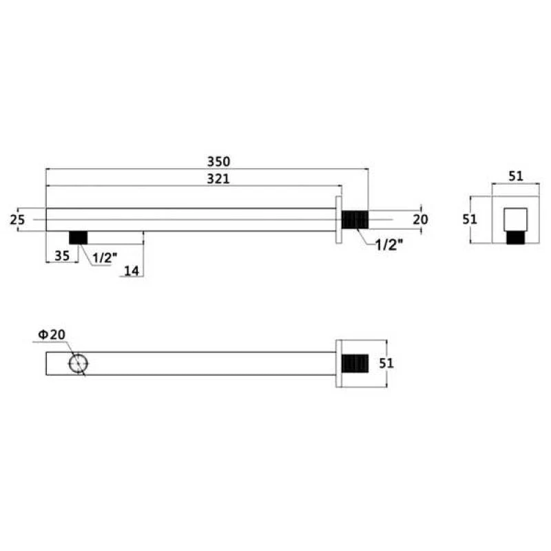 Nuie Square 321mm Chrome Wall Mounted Shower Arm - Image 2