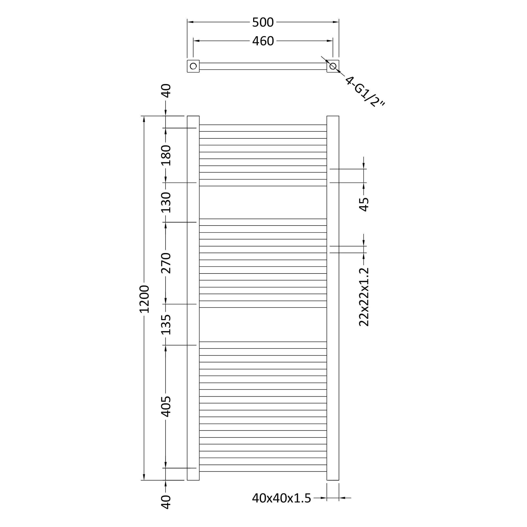 Nuie Square Ladder Rails 1200 x 500mm - Chrome - Image 2