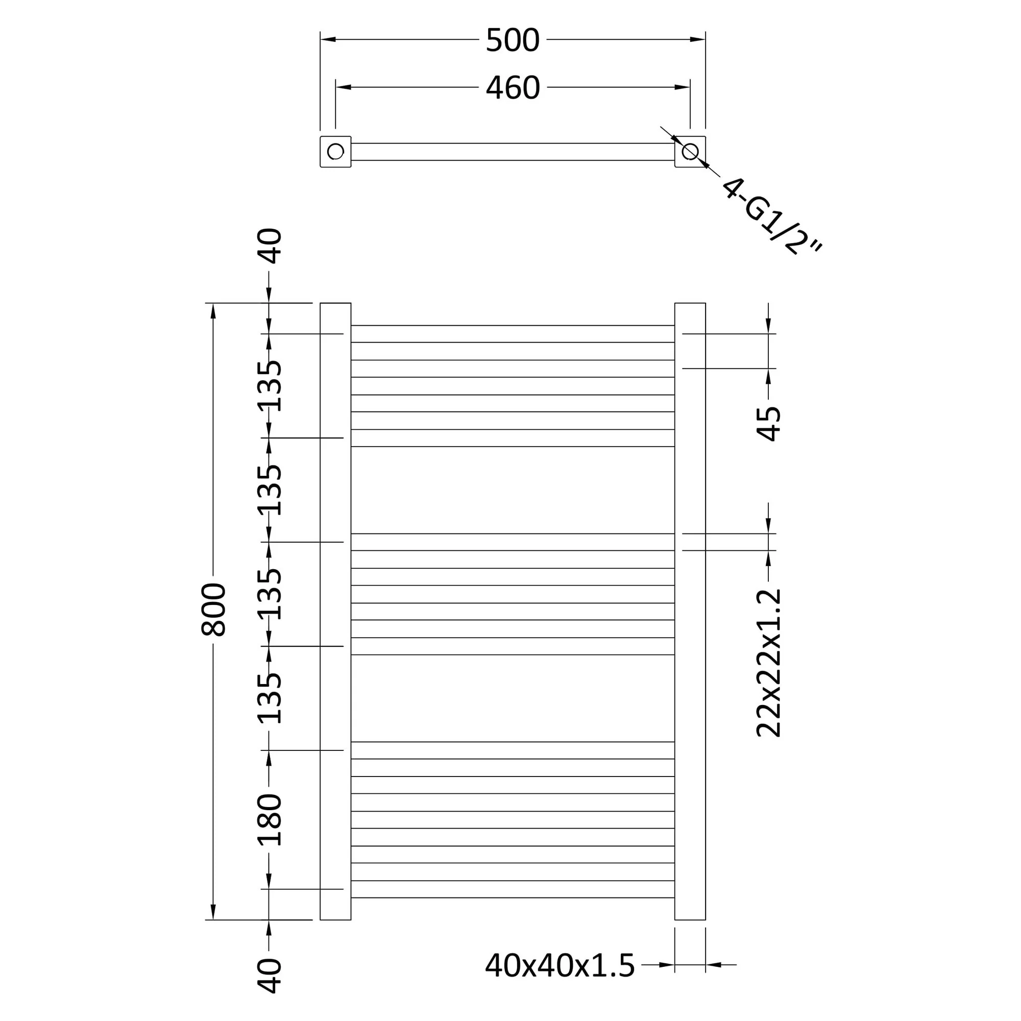 Nuie Square Ladder Rails 800 x 500mm- Chrome - Image 3