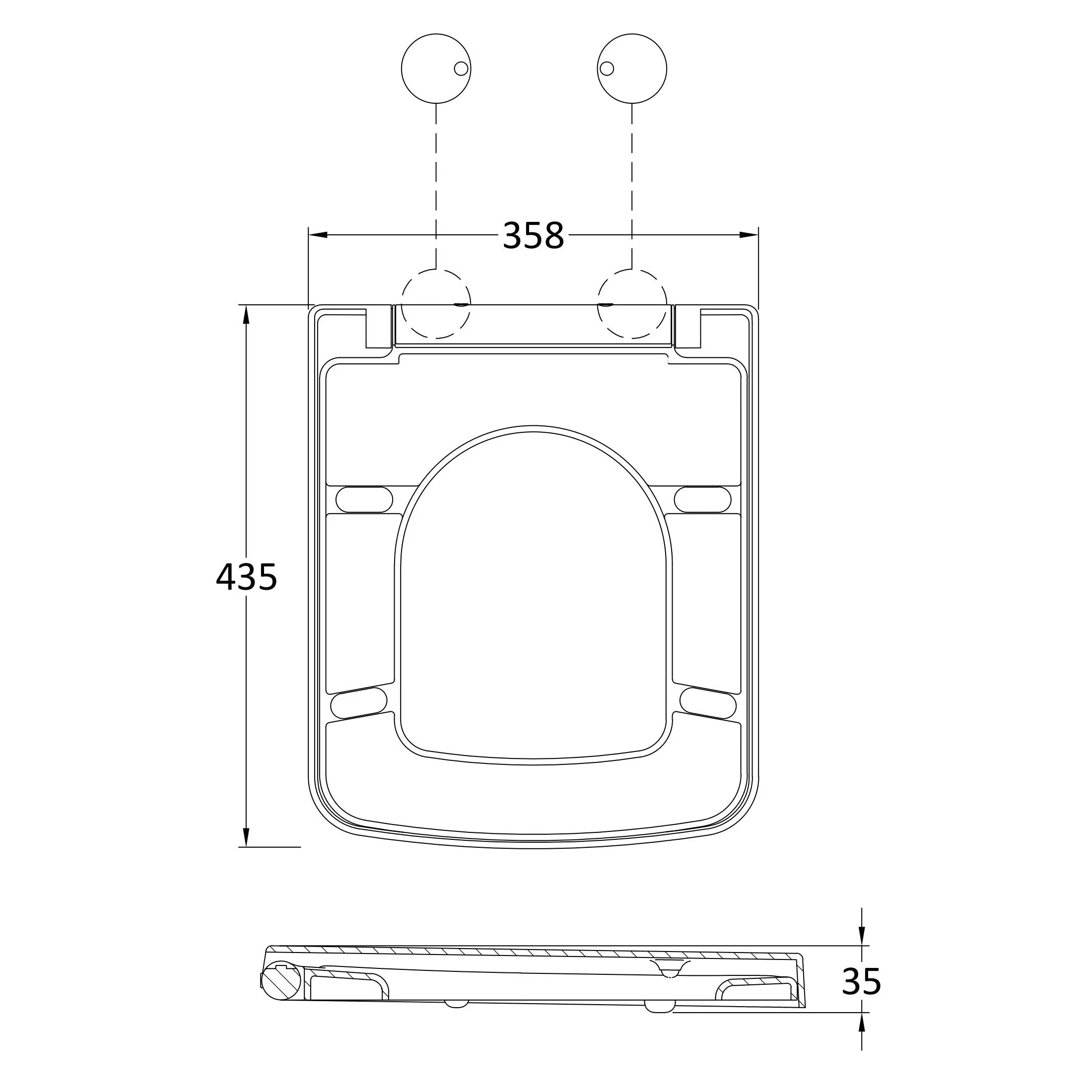 Nuie Square Soft Close Toilet Seat - White & White Seat Cover Caps - Image 3