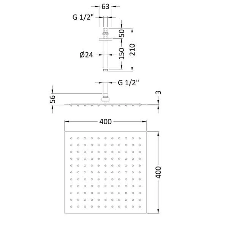 Nuie Stainless Steel Square Fixed Head and Ceiling Arm Chrome - Image 2