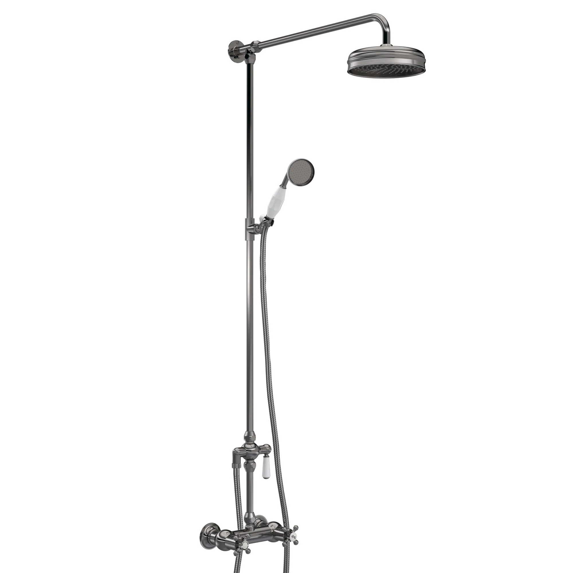Nuie Traditional Thermostatic Shower Valve & Dual Kit - Brushed Pewter