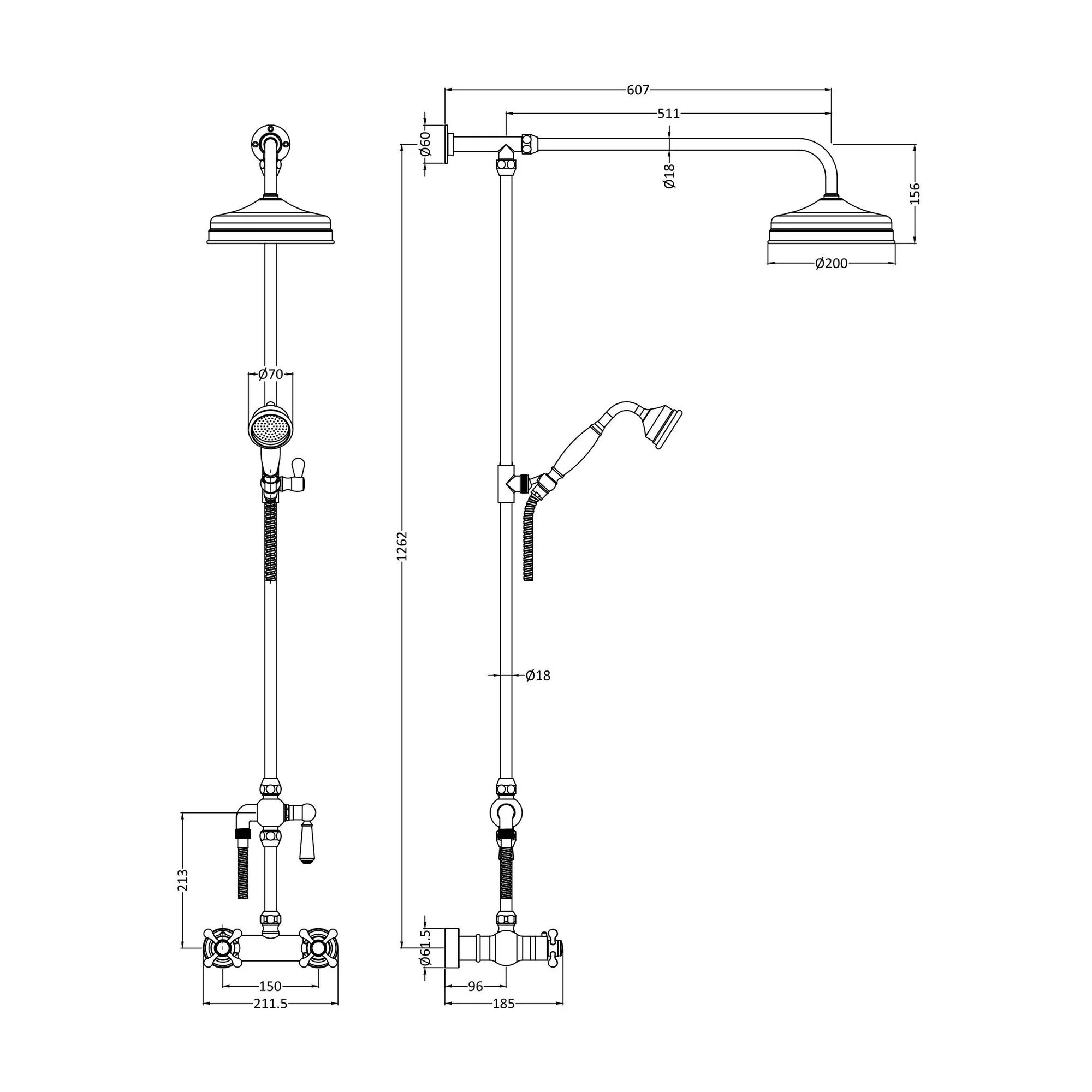 Nuie Traditional Thermostatic Shower Valve & Dual Kit - Brushed Pewter - Image 2