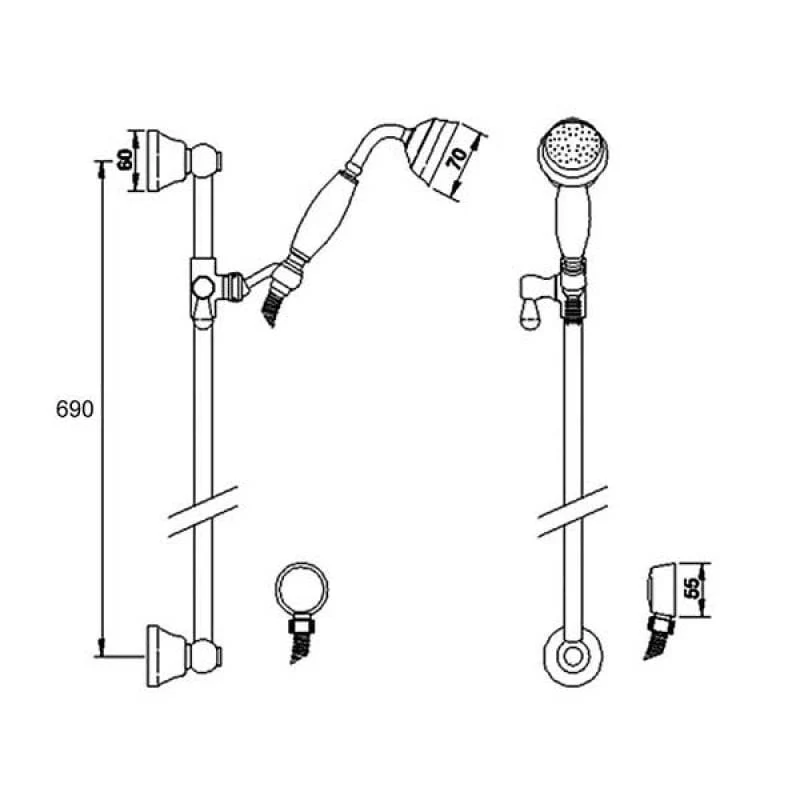Nuie Traditional Twin Exposed Thermostatic Shower Valve with Slider Rail Kit - Chrome - Image 5