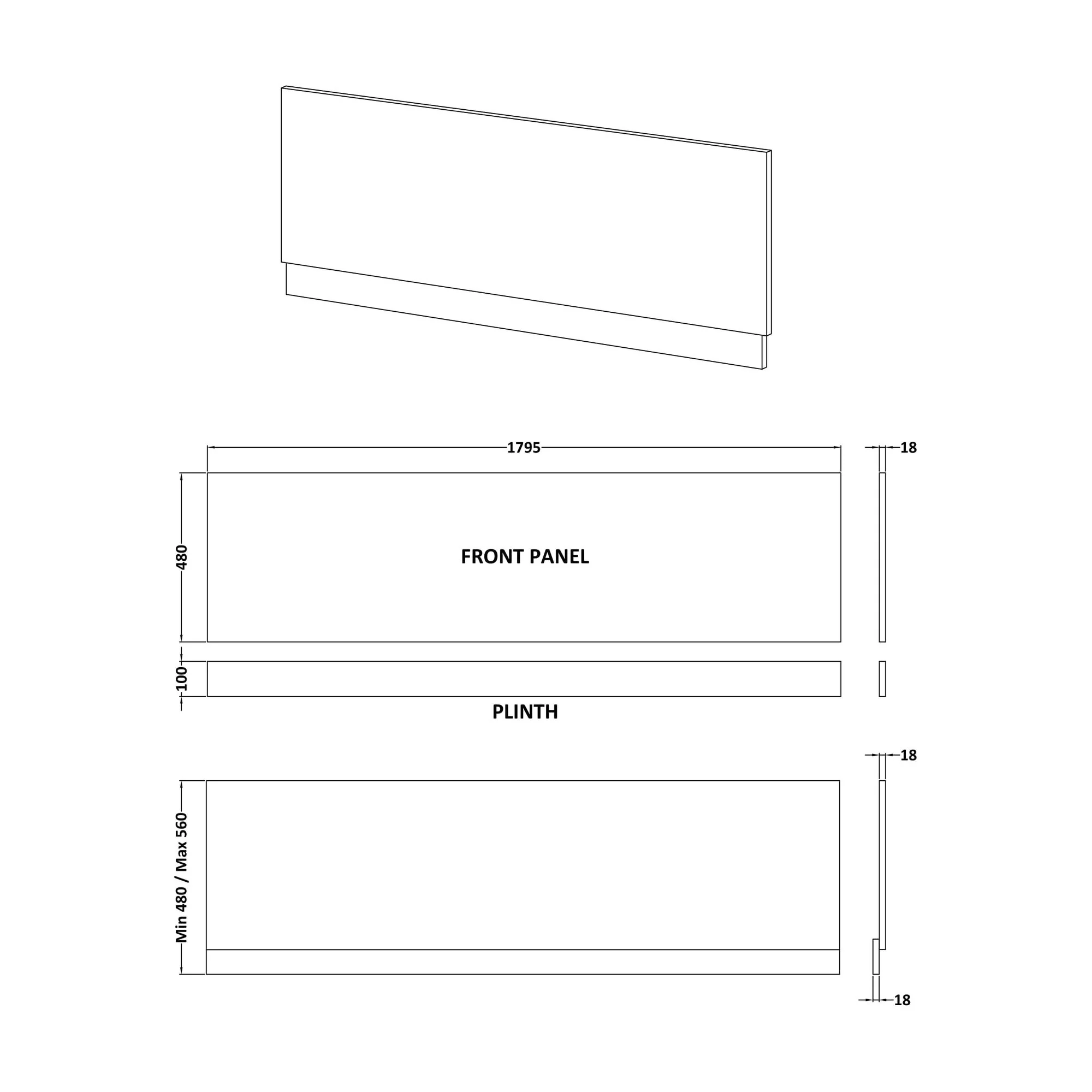 Nuie Waterproof Bath Front Panel - Matt Grey 1800mm - Image 3
