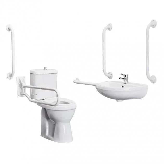 Nuie White Close Coupled Doc M Pack 5 x Grab Rails & Mixer Tap - Image 2