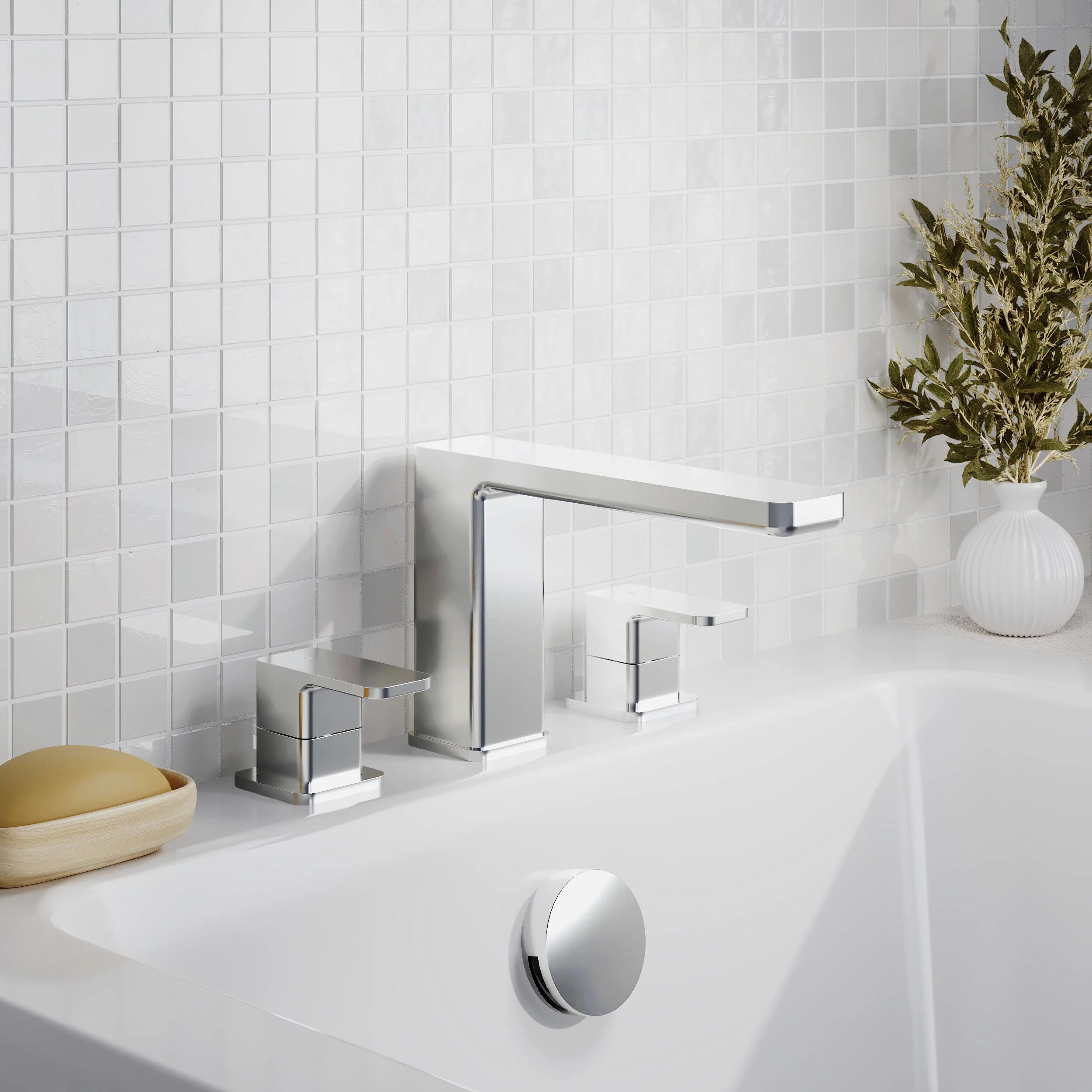 Nuie Windon  Deck Mounted 3 Tap Hole Bath Filler - Chrome