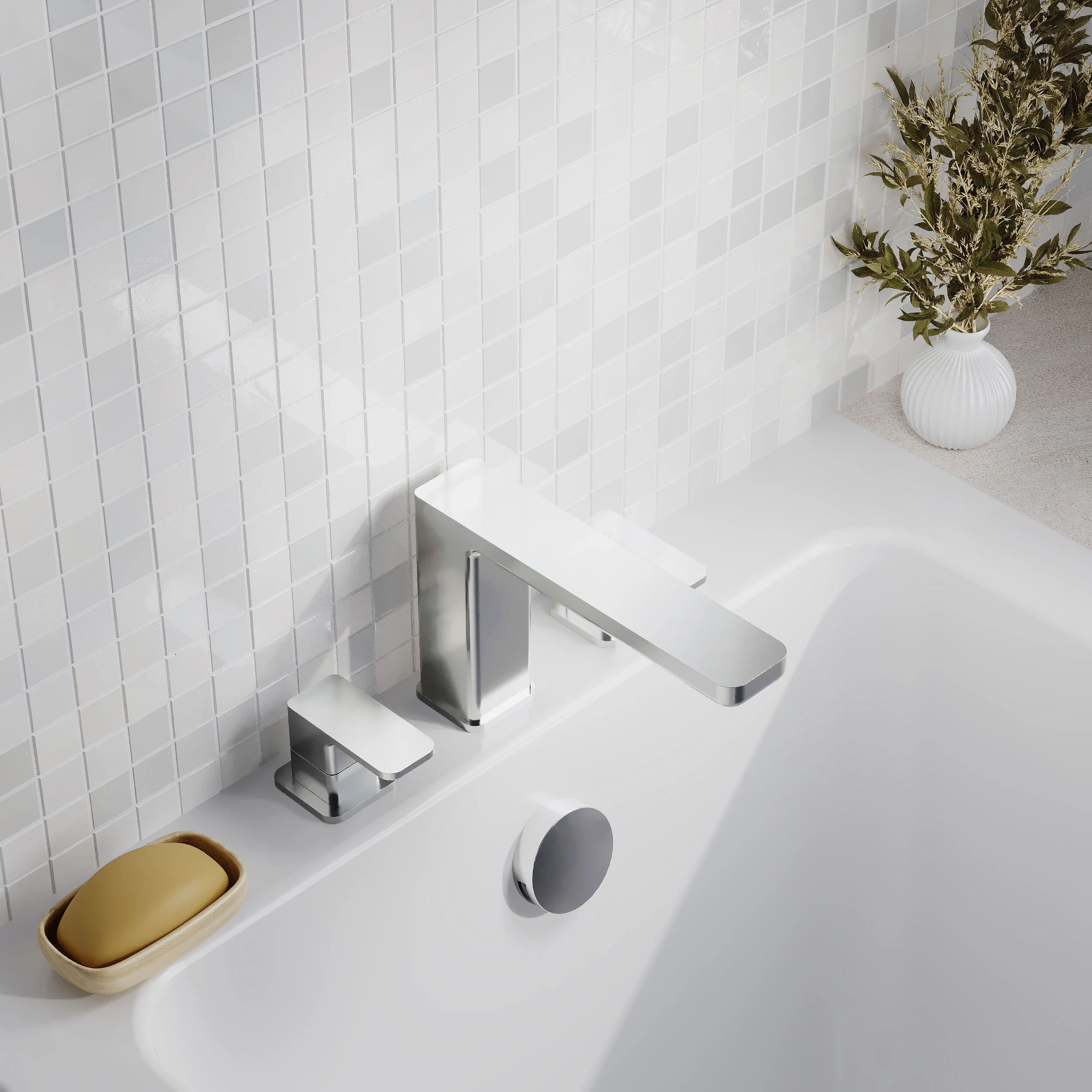 Nuie Windon  Deck Mounted 3 Tap Hole Bath Filler - Chrome - Image 3