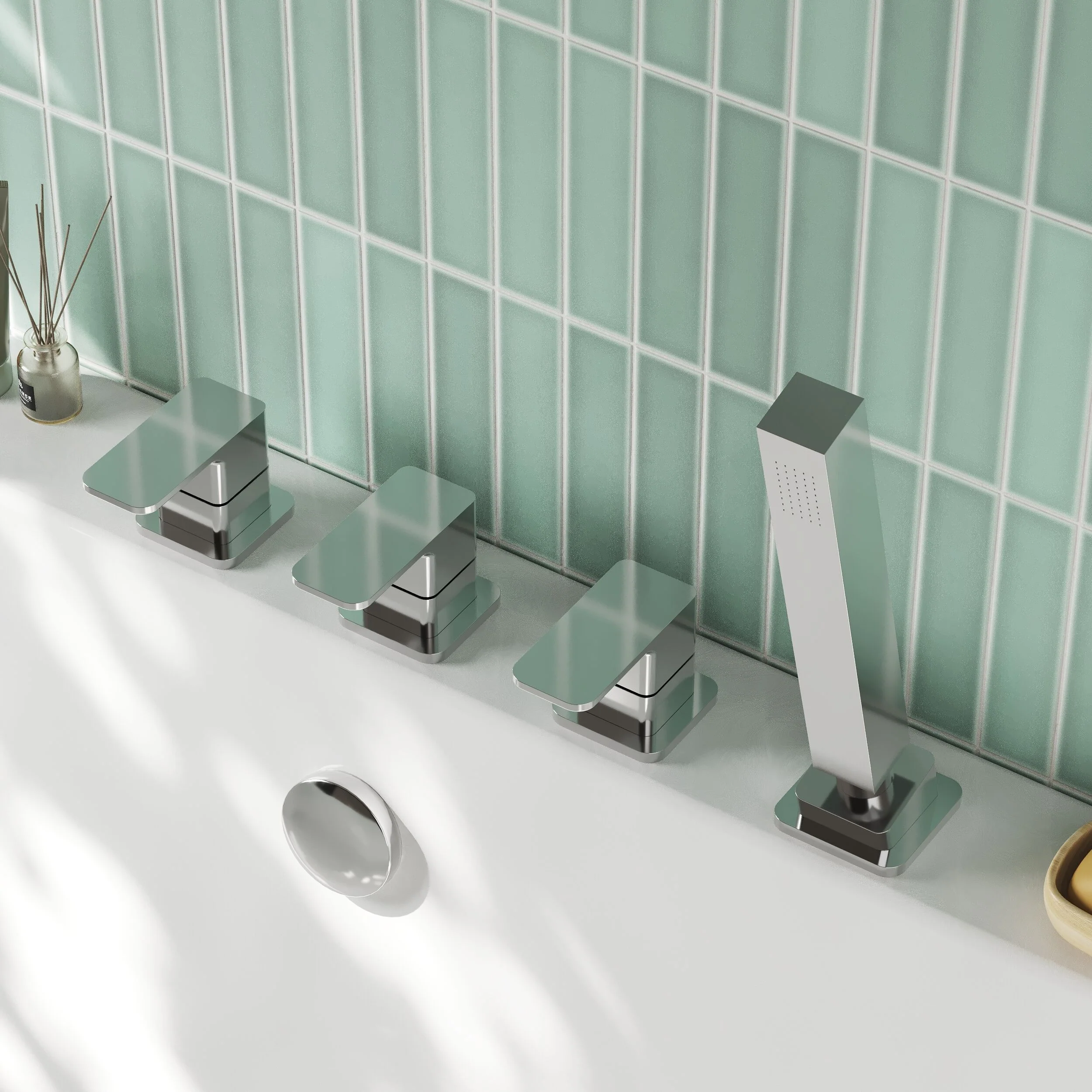 Nuie Windon Deck Mounted 4 Tap Hole Bath Shower Mixer No Spout - Chrome - Image 3