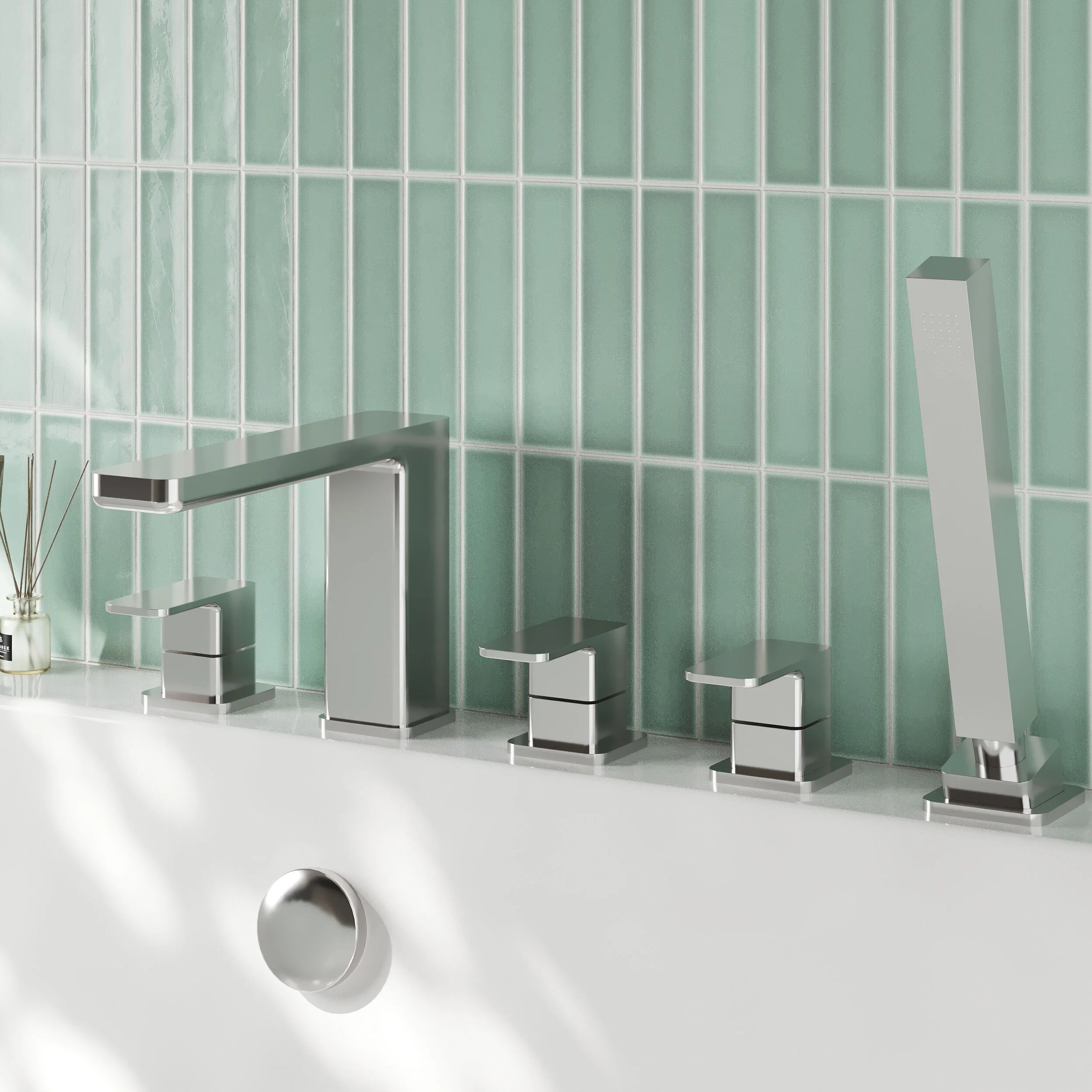Nuie Windon  Deck Mounted 5 Tap Hole Bath Shower Mixer - Chrome
