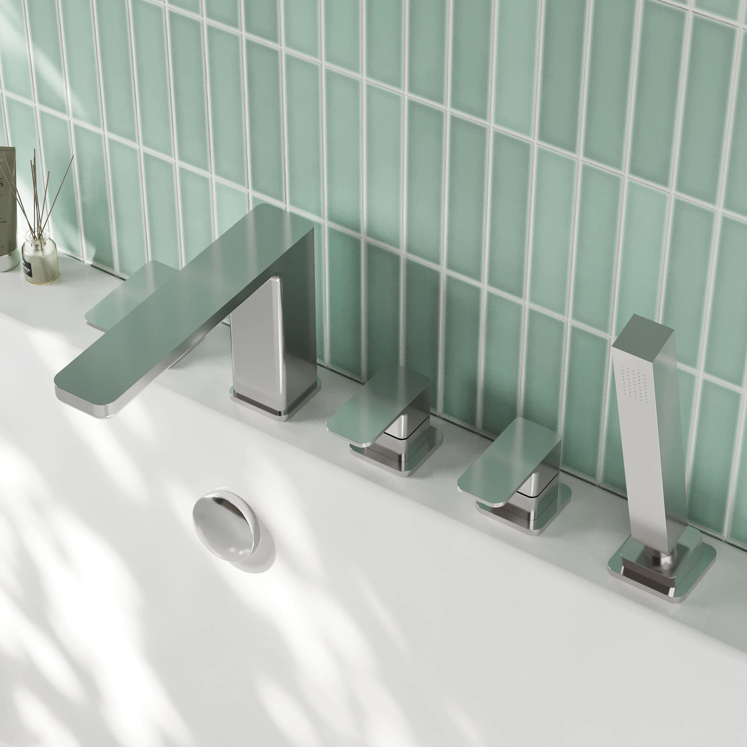 Nuie Windon  Deck Mounted 5 Tap Hole Bath Shower Mixer - Chrome - Image 3