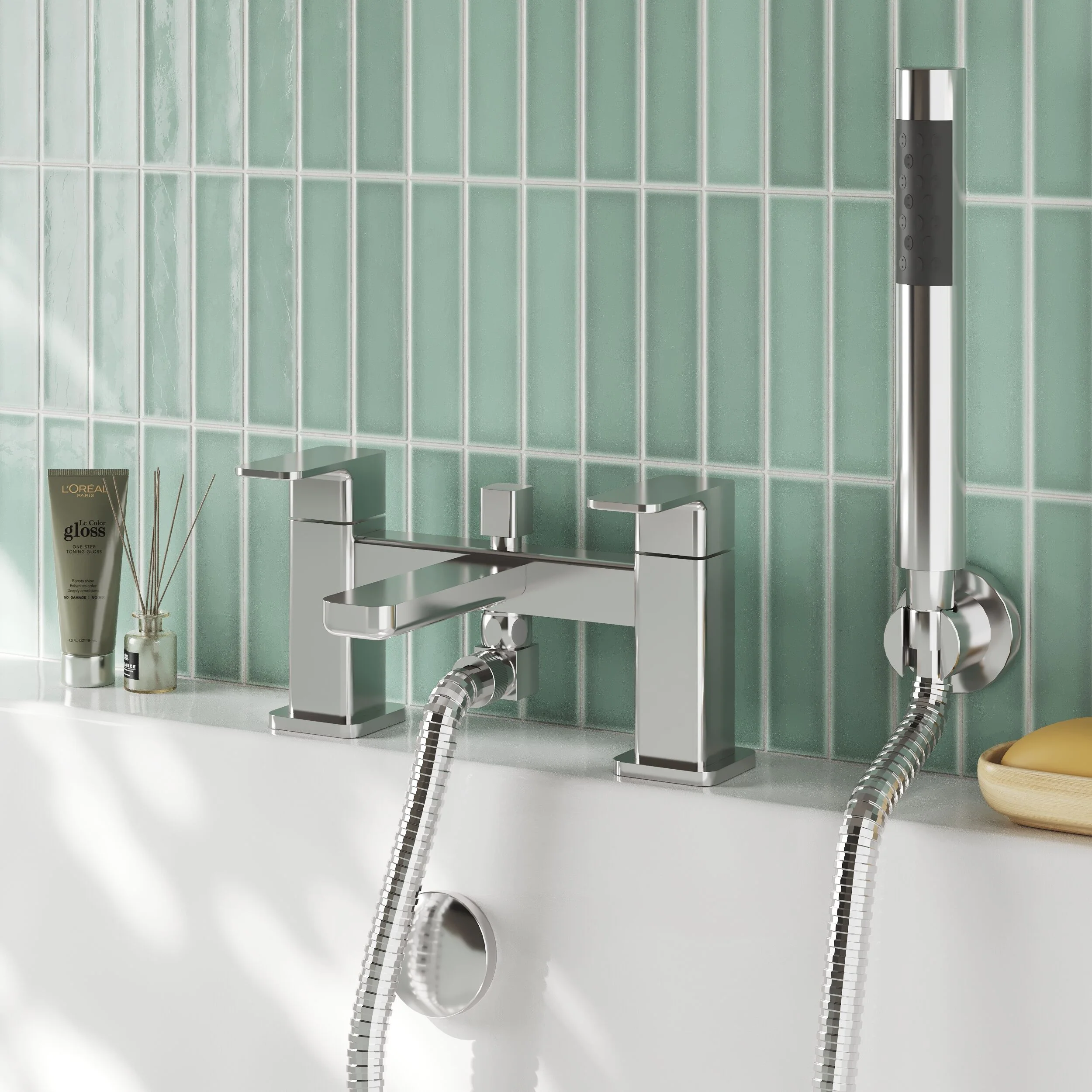 Nuie Windon Deck Mounted Bath Shower Mixer With Kit - Chrome