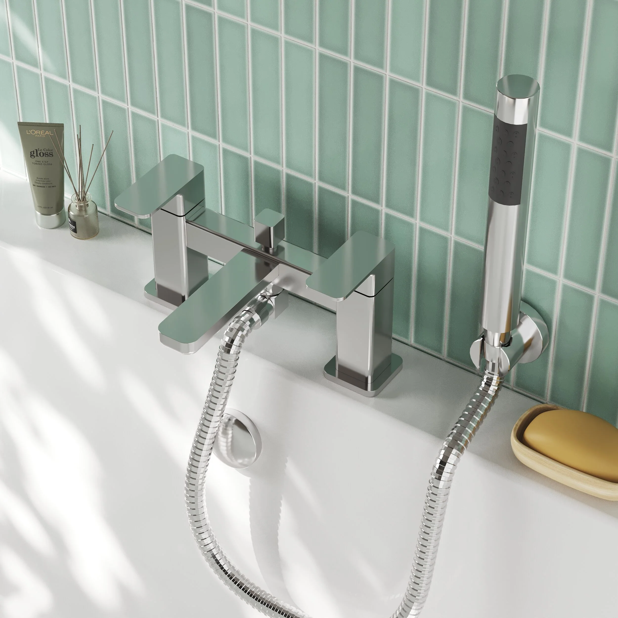 Nuie Windon Deck Mounted Bath Shower Mixer With Kit - Chrome - Image 4