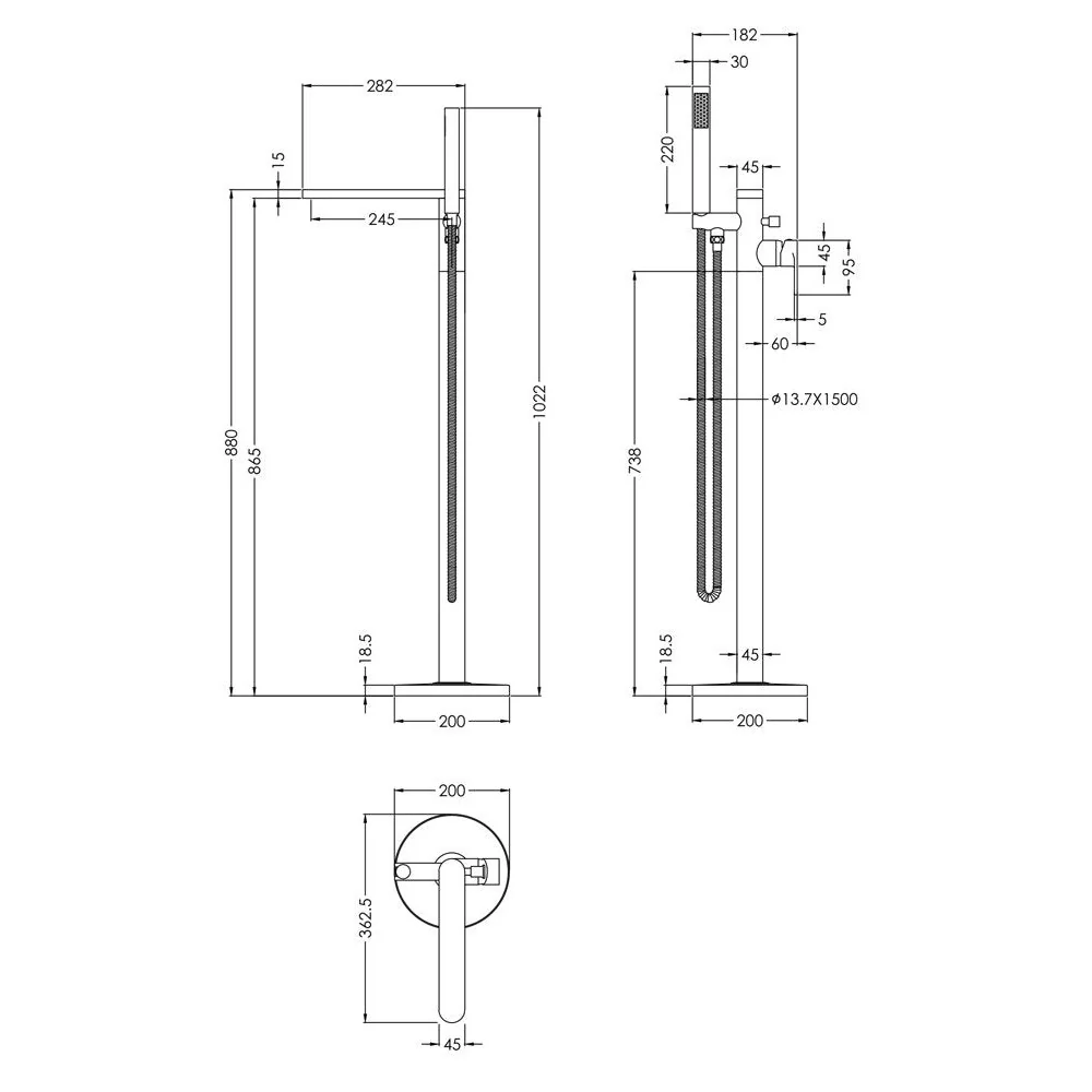 Nuie Windon Freestanding Bath Shower Mixer - Brushed Gun Metal - Image 4