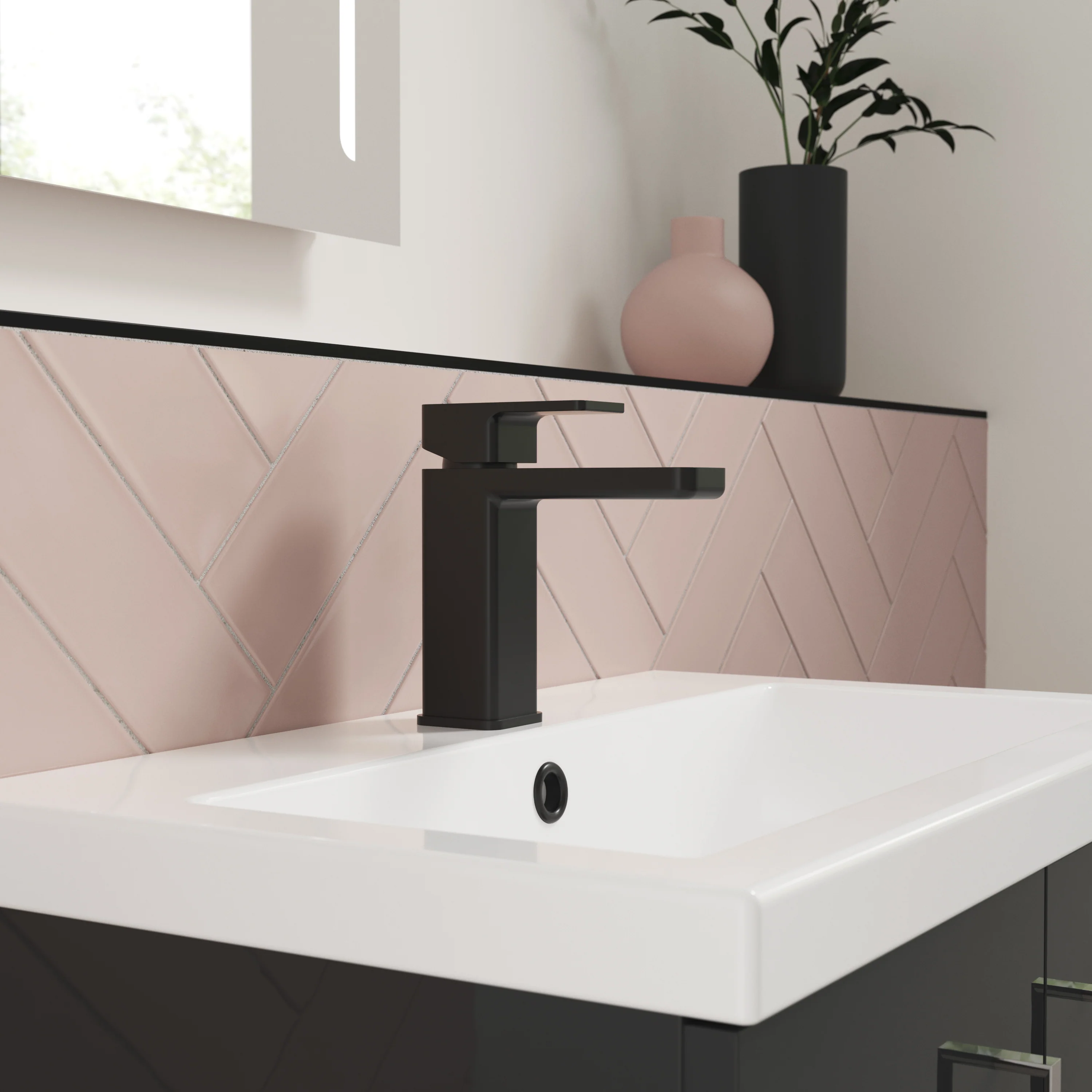 Nuie Windon Mono Basin Mixer With Push Button Waste - Matt Black