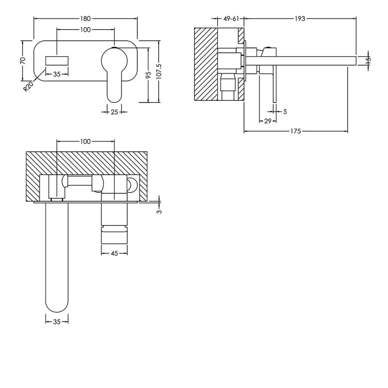Nuie Windon Wall Mounted 2 Tap Hole Basin Mixer With Plate - Brushed Gun Metal - Image 4