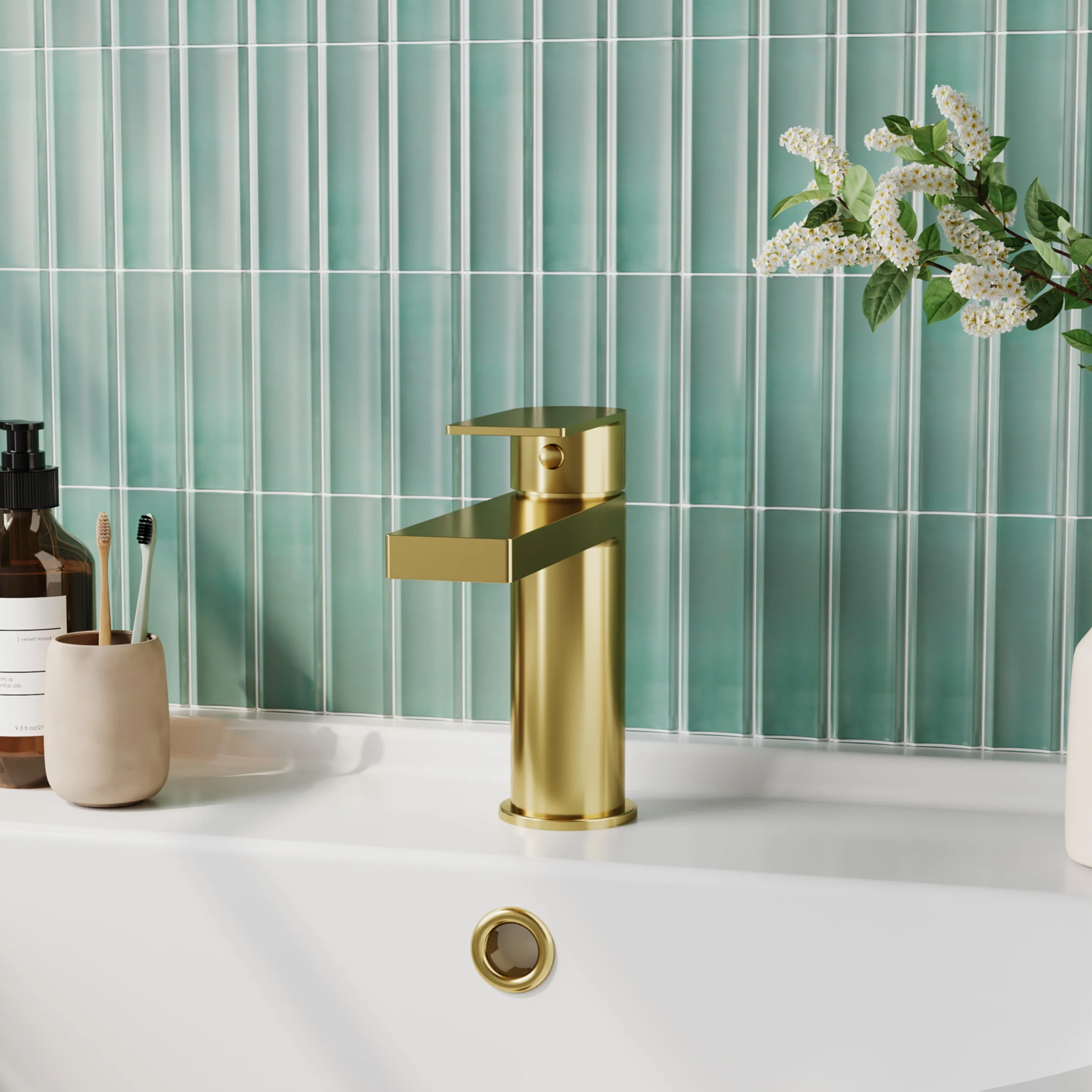 OAKLEY - Brushed Brass Mono Basin Mixer Inc P/B Waste and Bath Filler - Image 2