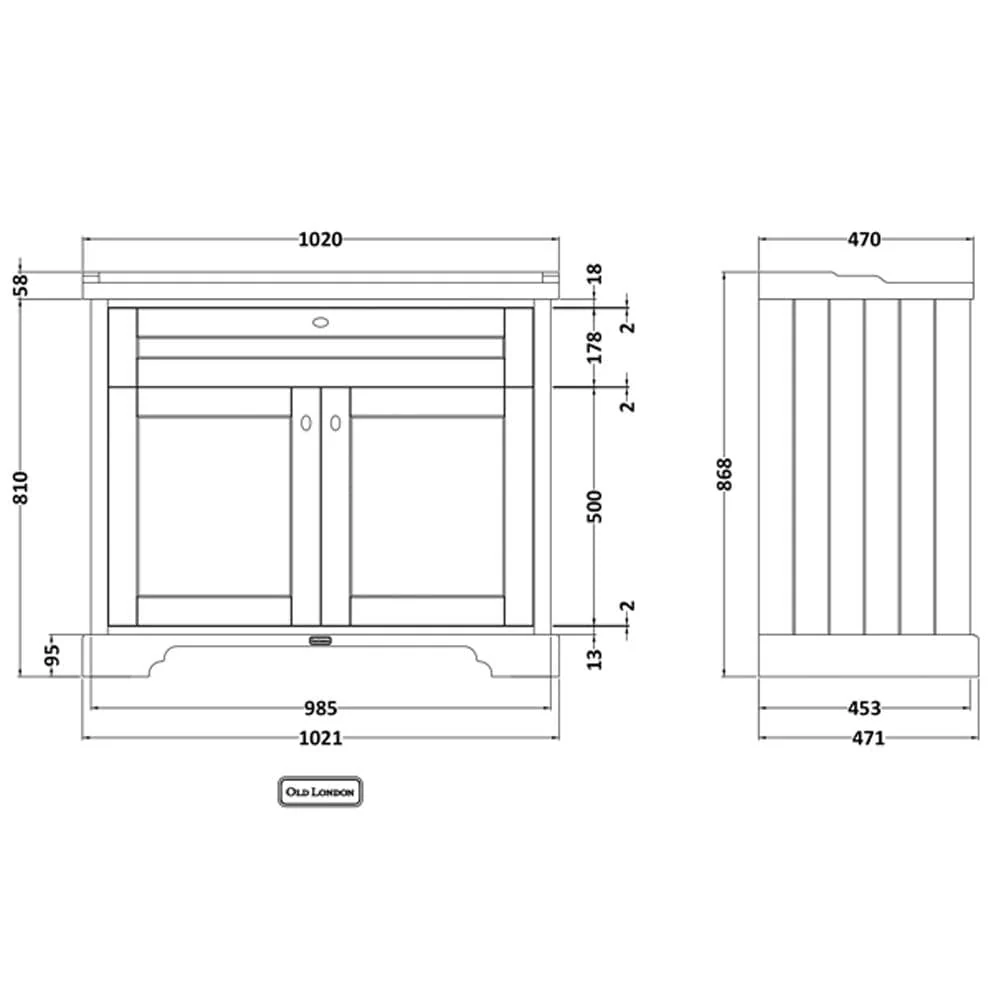 Hudson Reed Old London 1000mm 2-Door Vanity Unit & Ceramic 1 Tap Hole Basin - Twilight Blue - Image 2