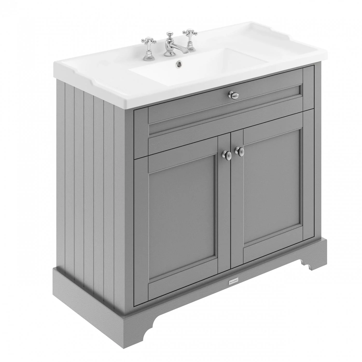 Hudson Reed Old London 1000mm 2-Door Vanity Unit & Ceramic 3 Tap Hole Basin - Storm Grey