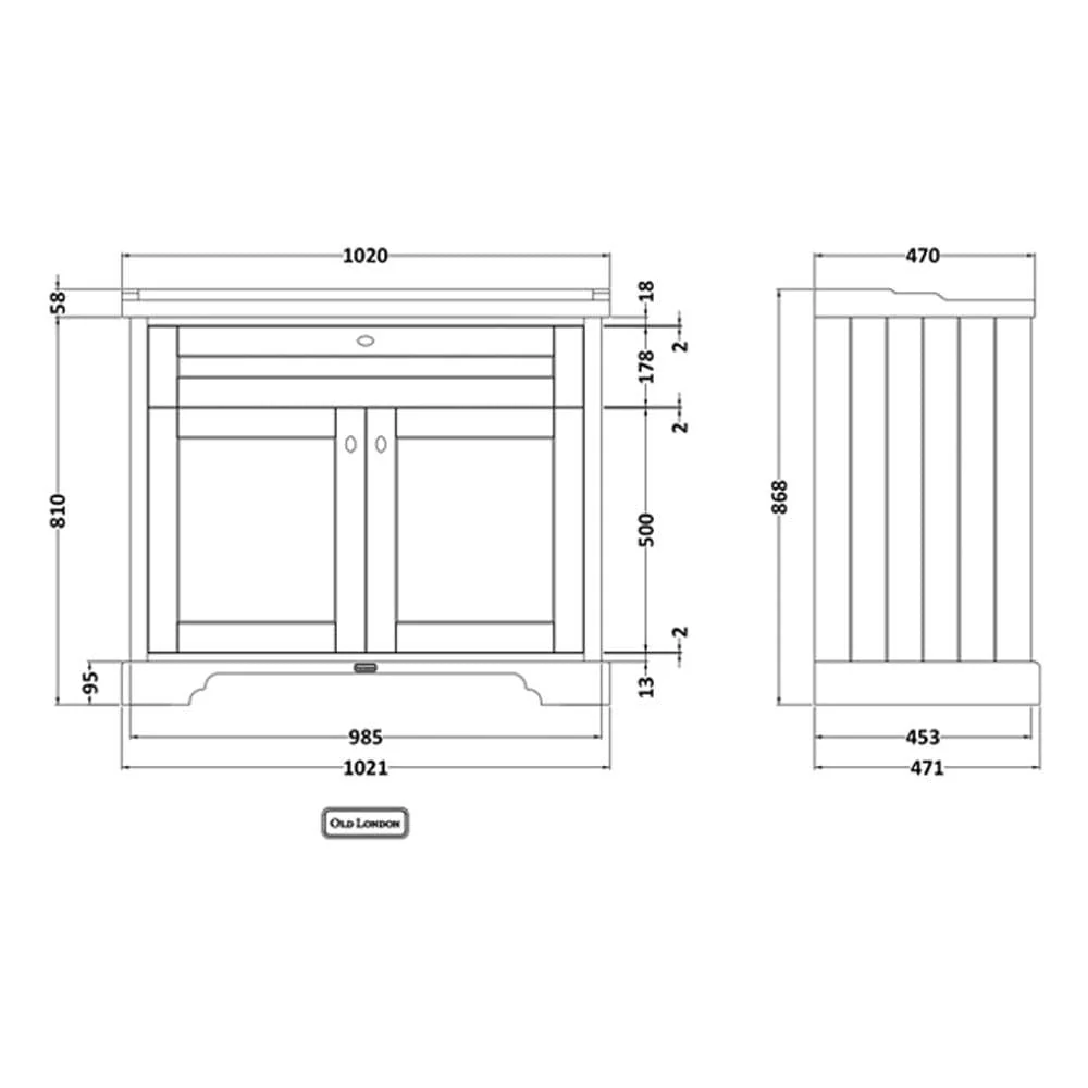 Hudson Reed Old London 1000mm 2-Door Vanity Unit & Ceramic 3 Tap Hole Basin - Storm Grey - Image 2