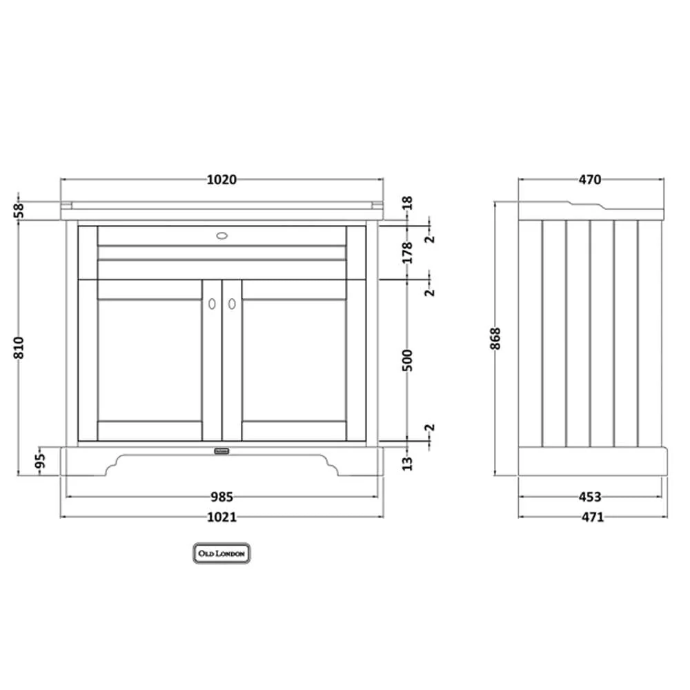 Hudson Reed Old London 1000mm 2-Door Vanity Unit & Ceramic 3 Tap Hole Basin - Timeless Sand - Image 2