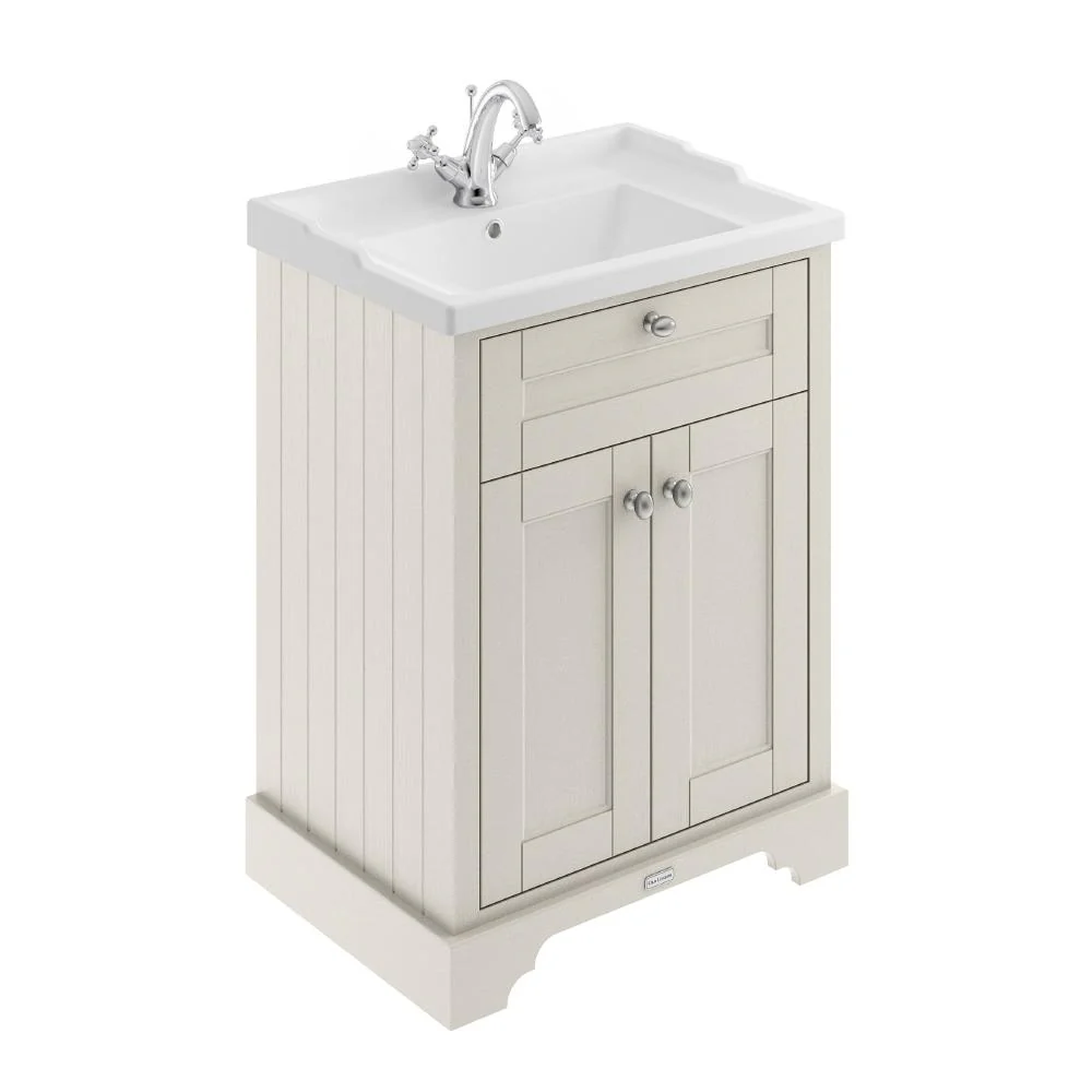 Hudson Reed Old London 600mm 2-Door Vanity Unit & Ceramic 1 Tap Hole Basin - Timeless Sand