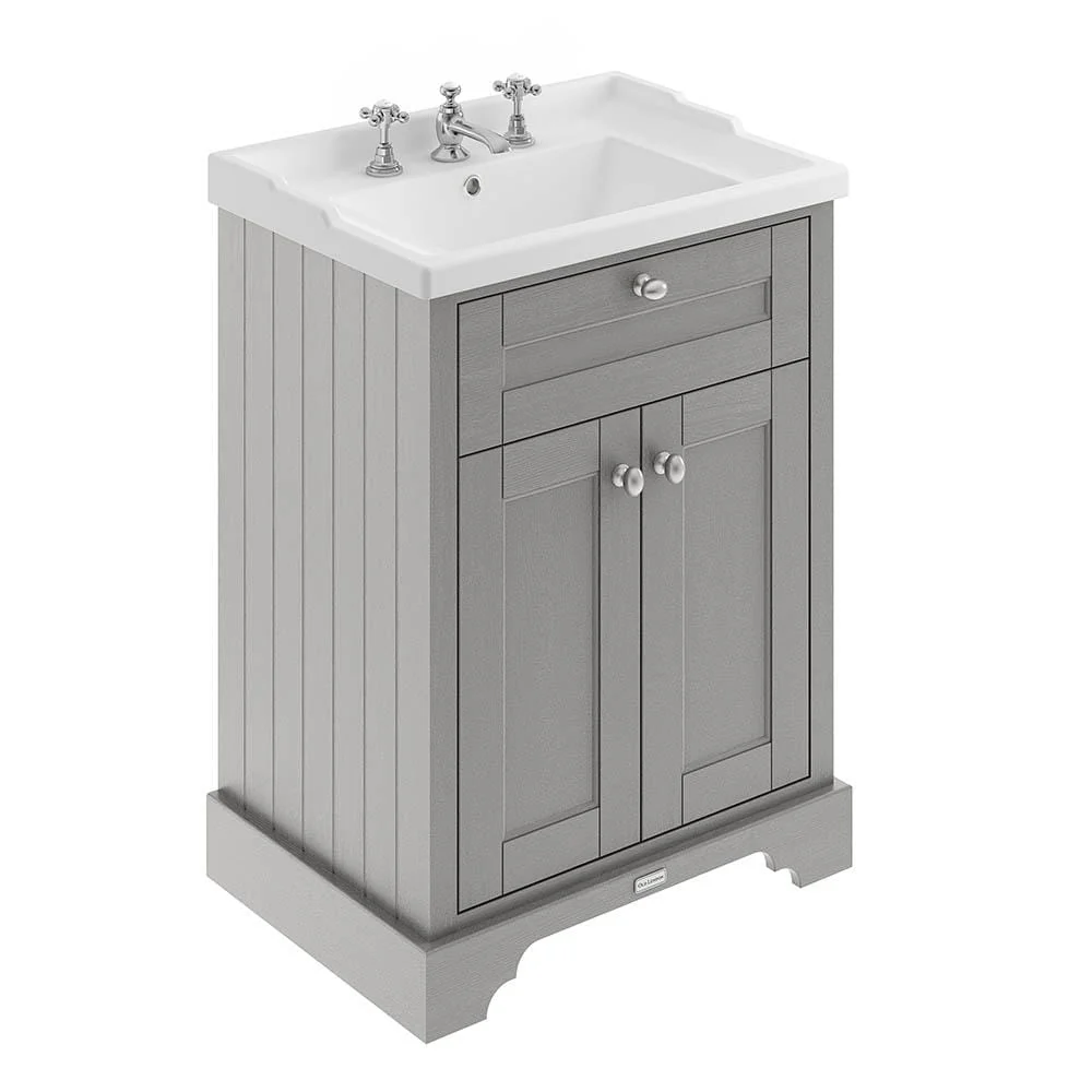 Hudson Reed Old London 600mm 2-Door Vanity Unit & Ceramic 3 Tap Hole Basin - Storm Grey - Image 2