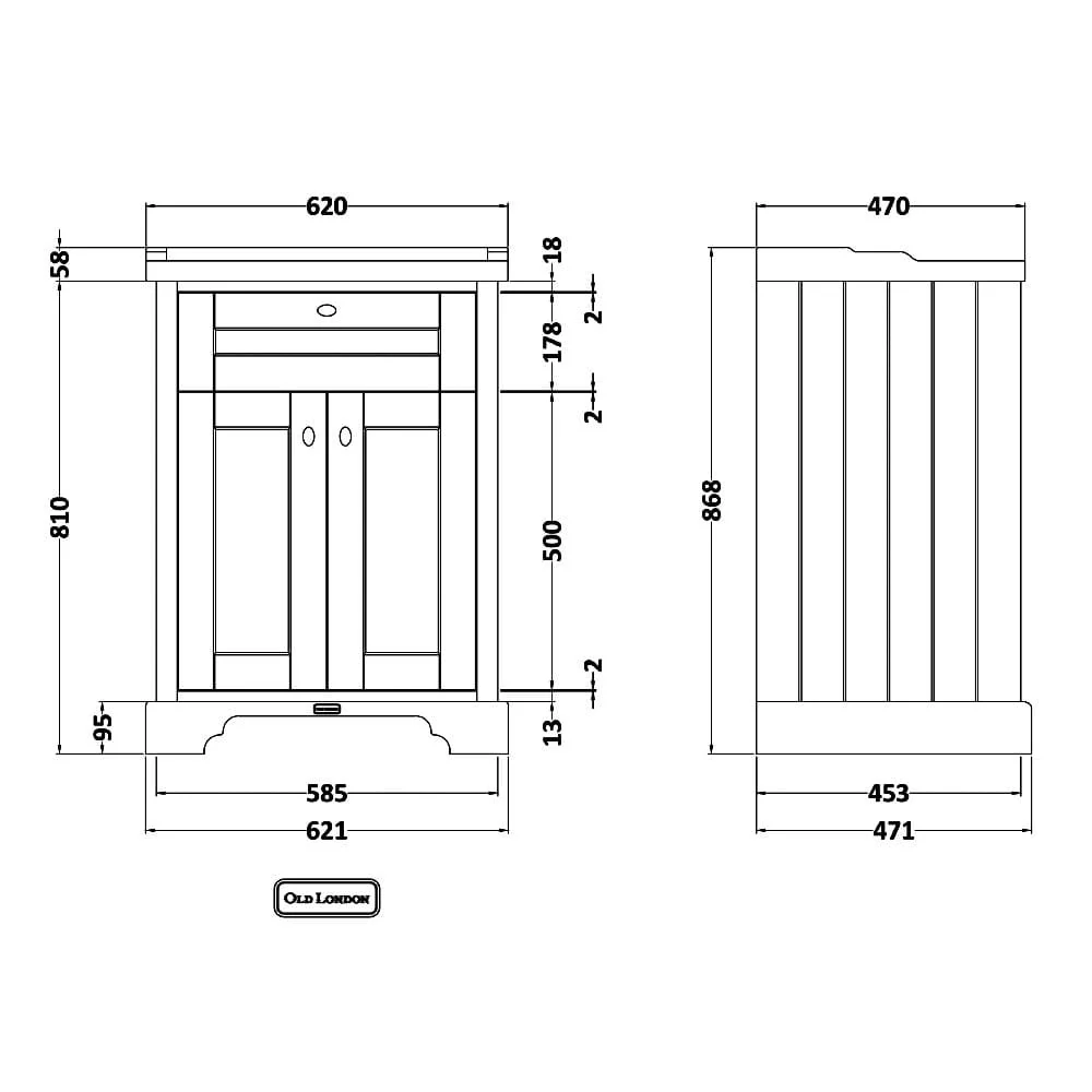 Hudson Reed Old London 600mm 2-Door Vanity Unit & Ceramic 3 Tap Hole Basin - Timeless Sand - Image 2