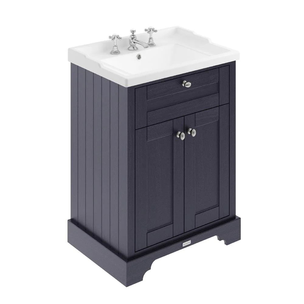 Hudson Reed Old London 600mm 2-Door Vanity Unit & Ceramic 3 Tap Hole Basin - Twilight Blue