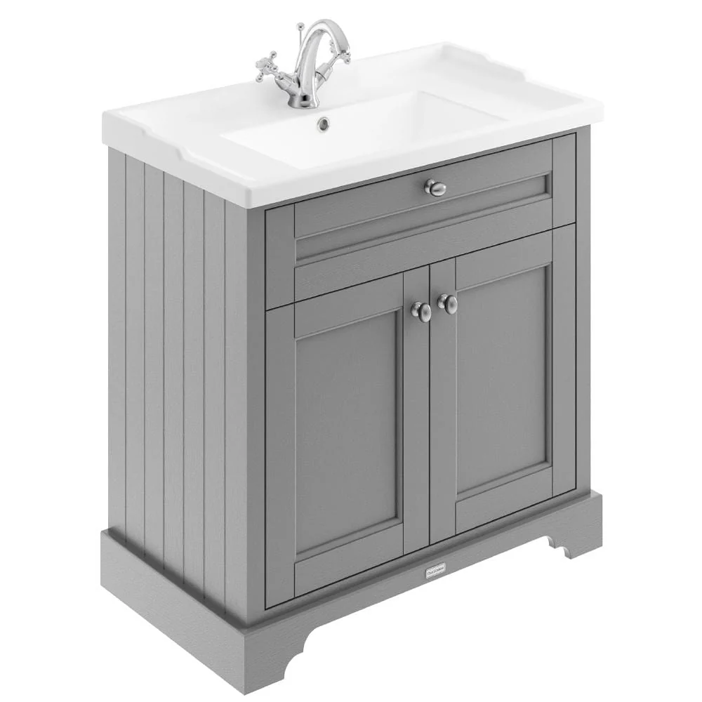 Hudson Reed Old London 800mm 2-Door Vanity Unit & Ceramic 1 Tap Hole Basin - Storm Grey