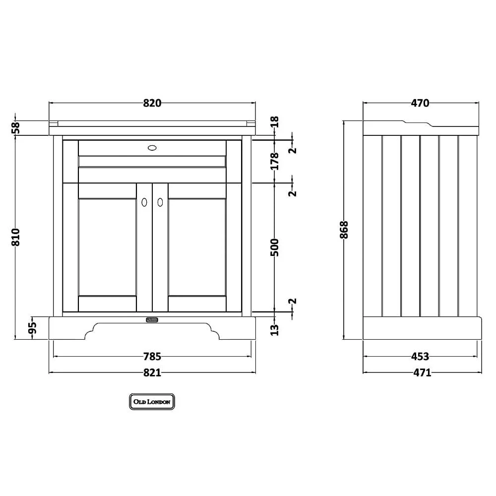 Hudson Reed Old London 800mm 2-Door Vanity Unit & Ceramic 1 Tap Hole Basin - Storm Grey - Image 3