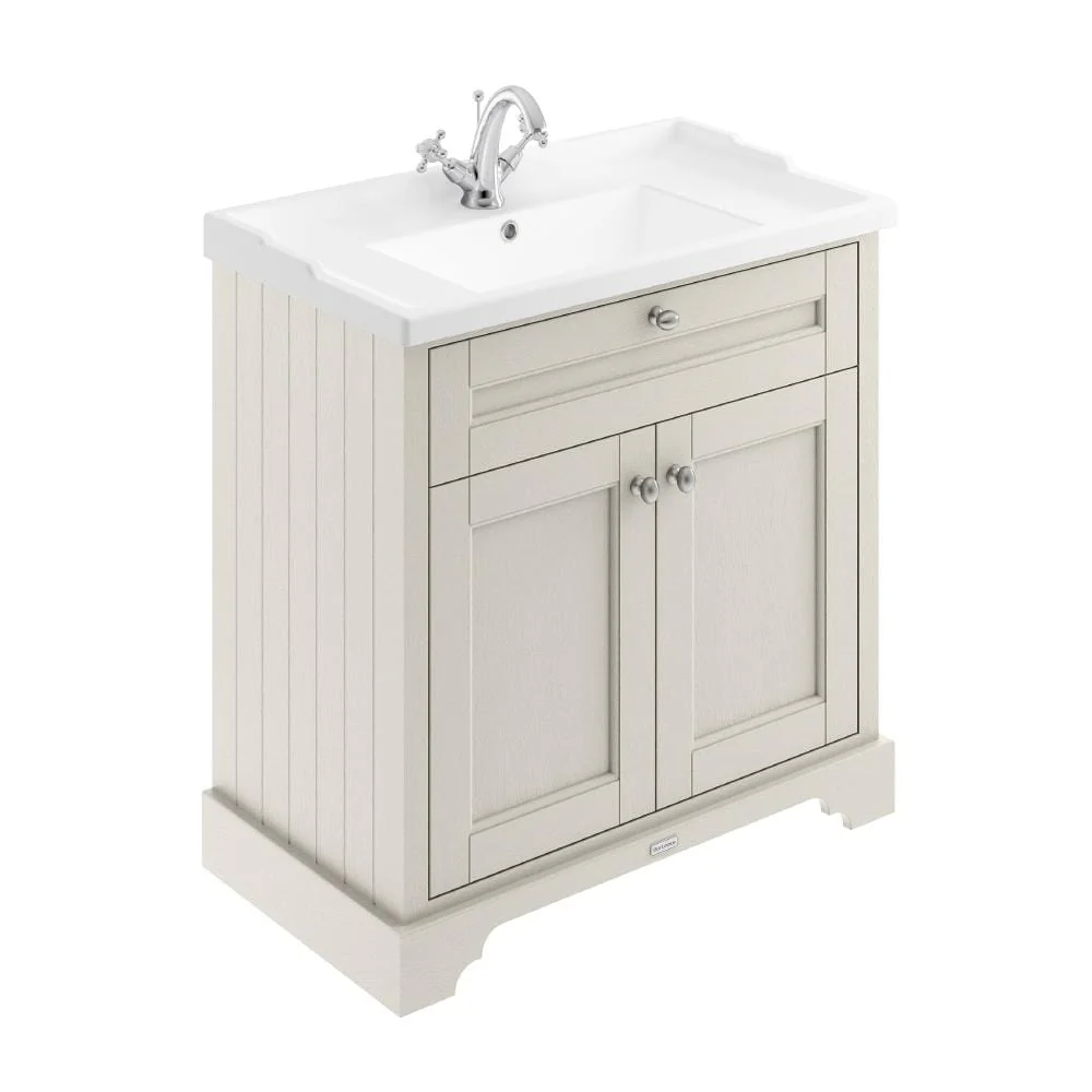 Hudson Reed Old London 800mm 2-Door Vanity Unit & Ceramic 1 Tap Hole Basin - Timeless Sand