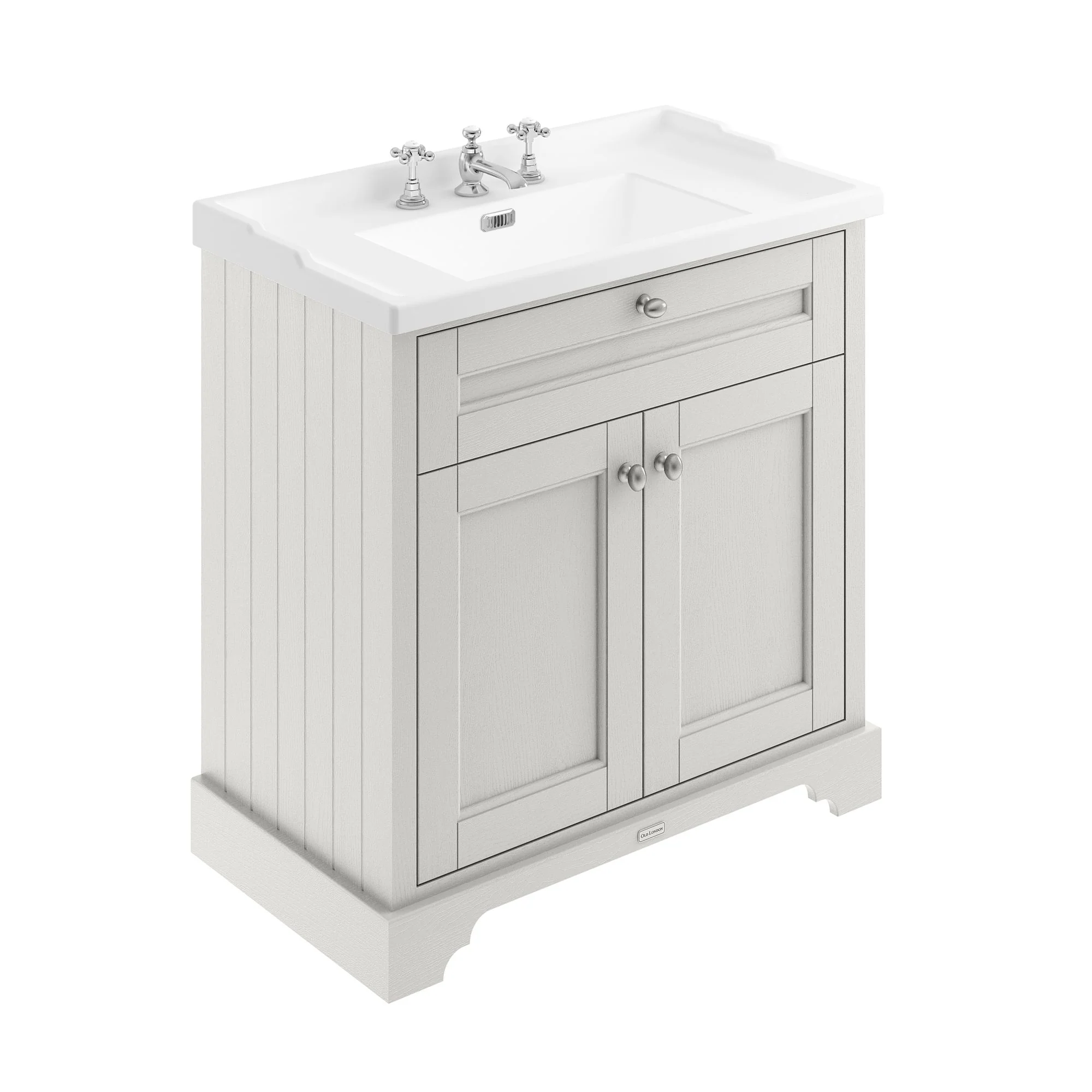 Hudson Reed Old London 800mm 2-Door Vanity Unit & Ceramic 3 Tap Hole Basin - Timeless Sand