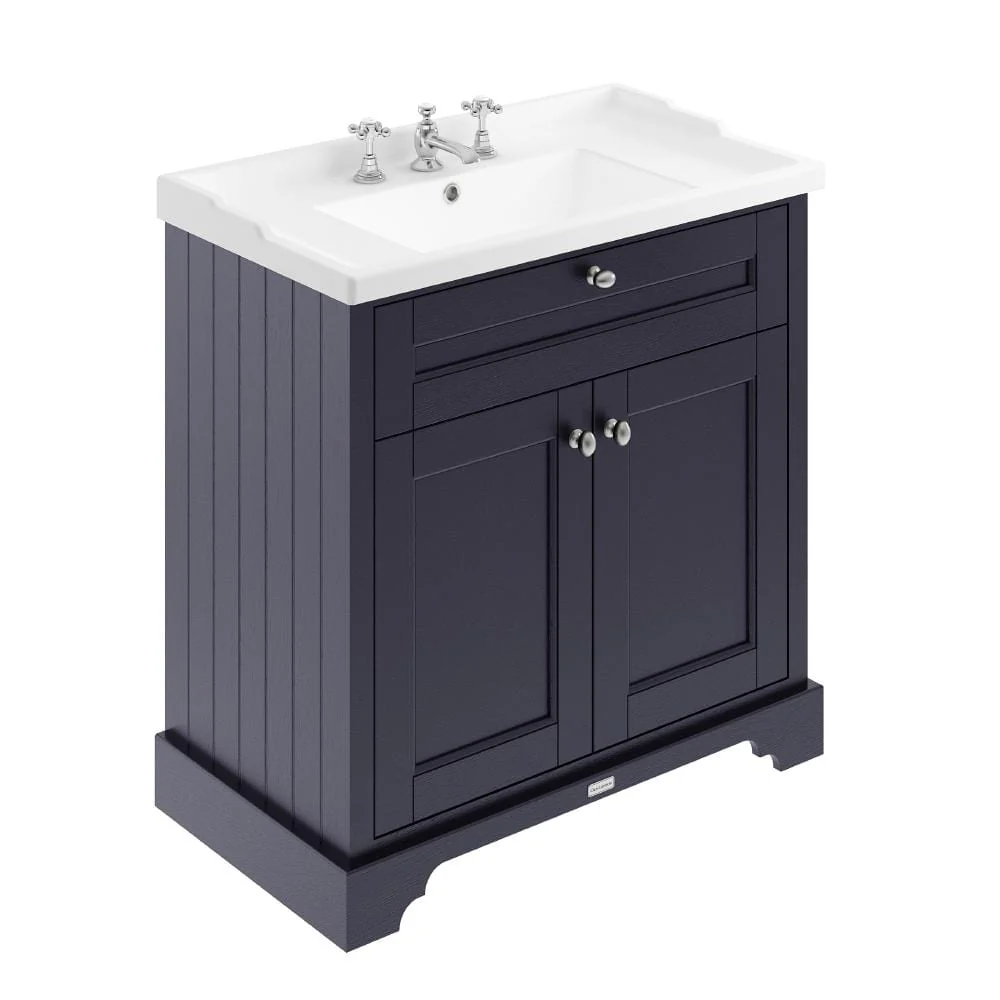 Hudson Reed Old London 800mm 2-Door Vanity Unit & Ceramic 3 Tap Hole Basin - Twilight Blue