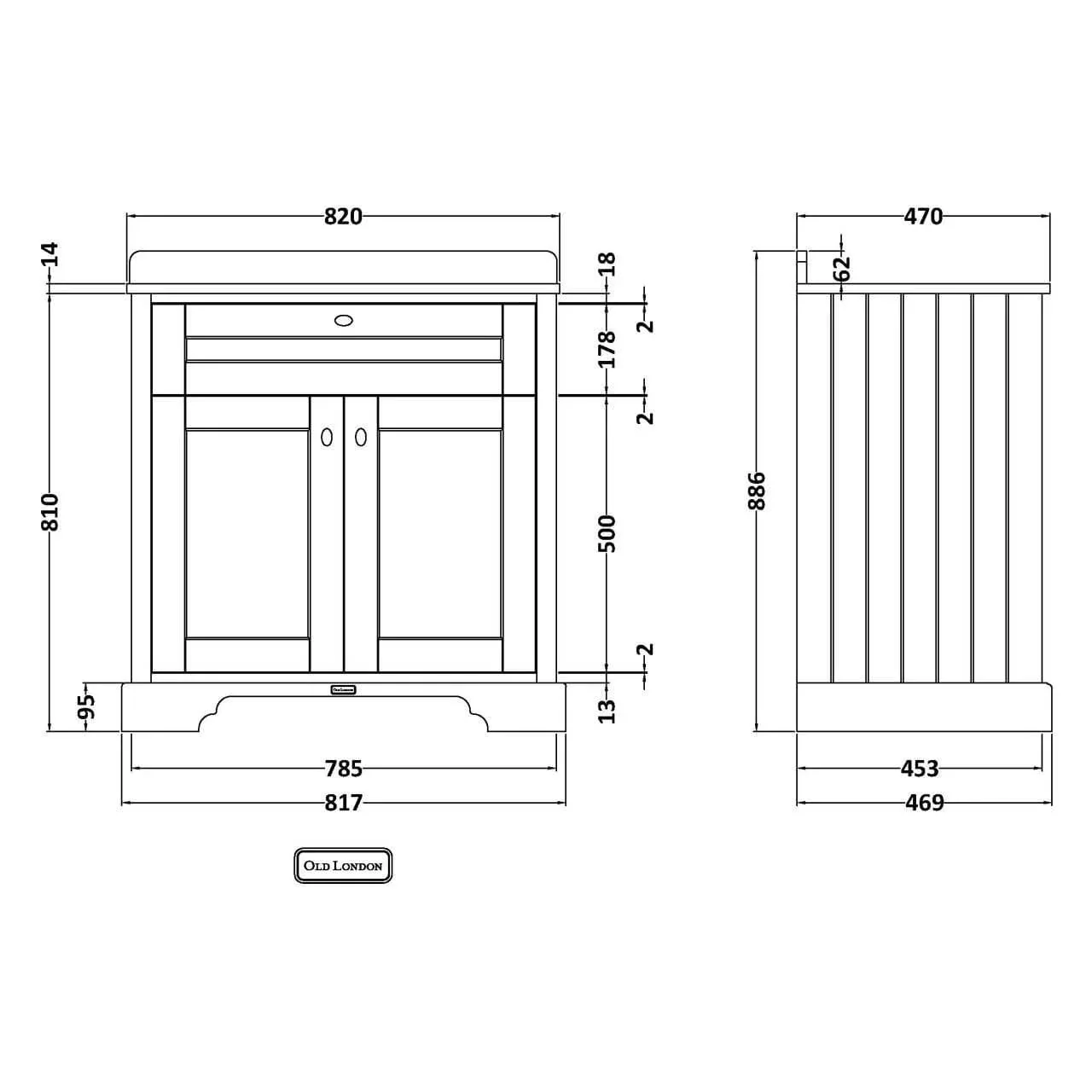Hudson Reed Old London 800mm 2-Door Vanity Unit & Single Bowl Grey Marble Top 1 Tap Hole - Timeless Sand - Image 2