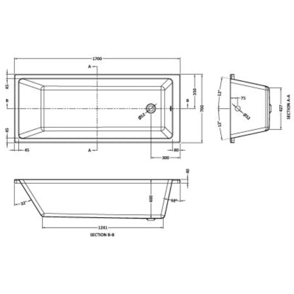 Select Thin Edge Single Ended Bath - 1700 x 700 - Image 2