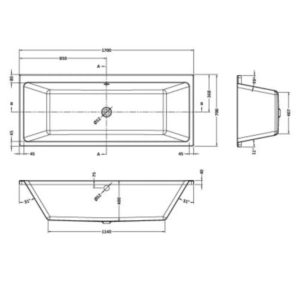 Owen & Oakes Select Double Ended Acrylic Bath - 1700 x 700mm - Image 3