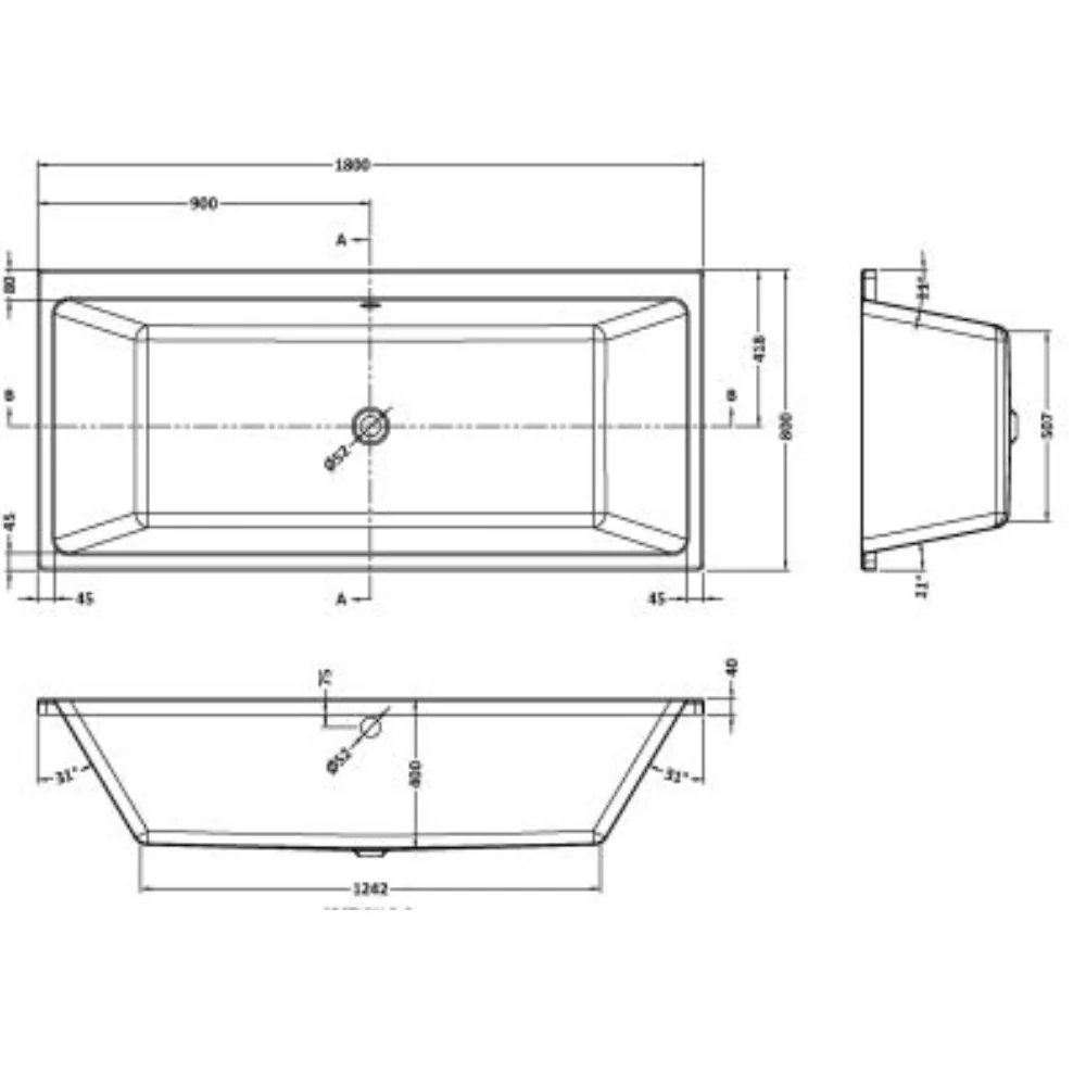 Owen & Oakes Select Double Ended Acrylic Bath - 1800 x 800mm - Image 3