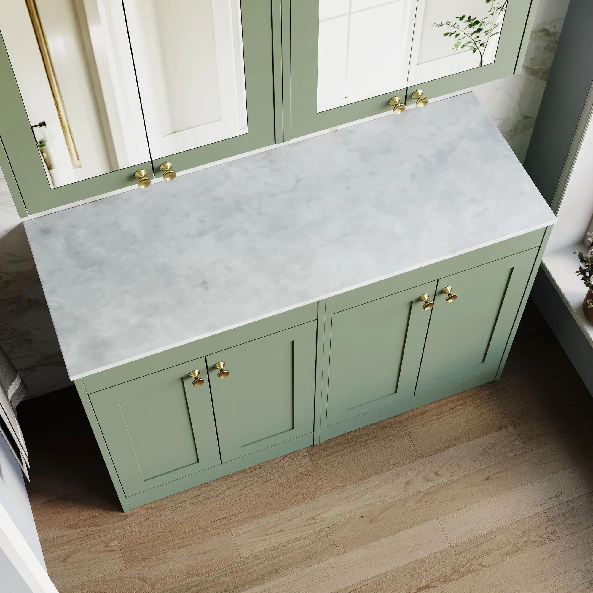 Farlow Shaker Floor Standing 1200mm 4-Door Vanity with Marble Countertop - Satin Green - Image 7
