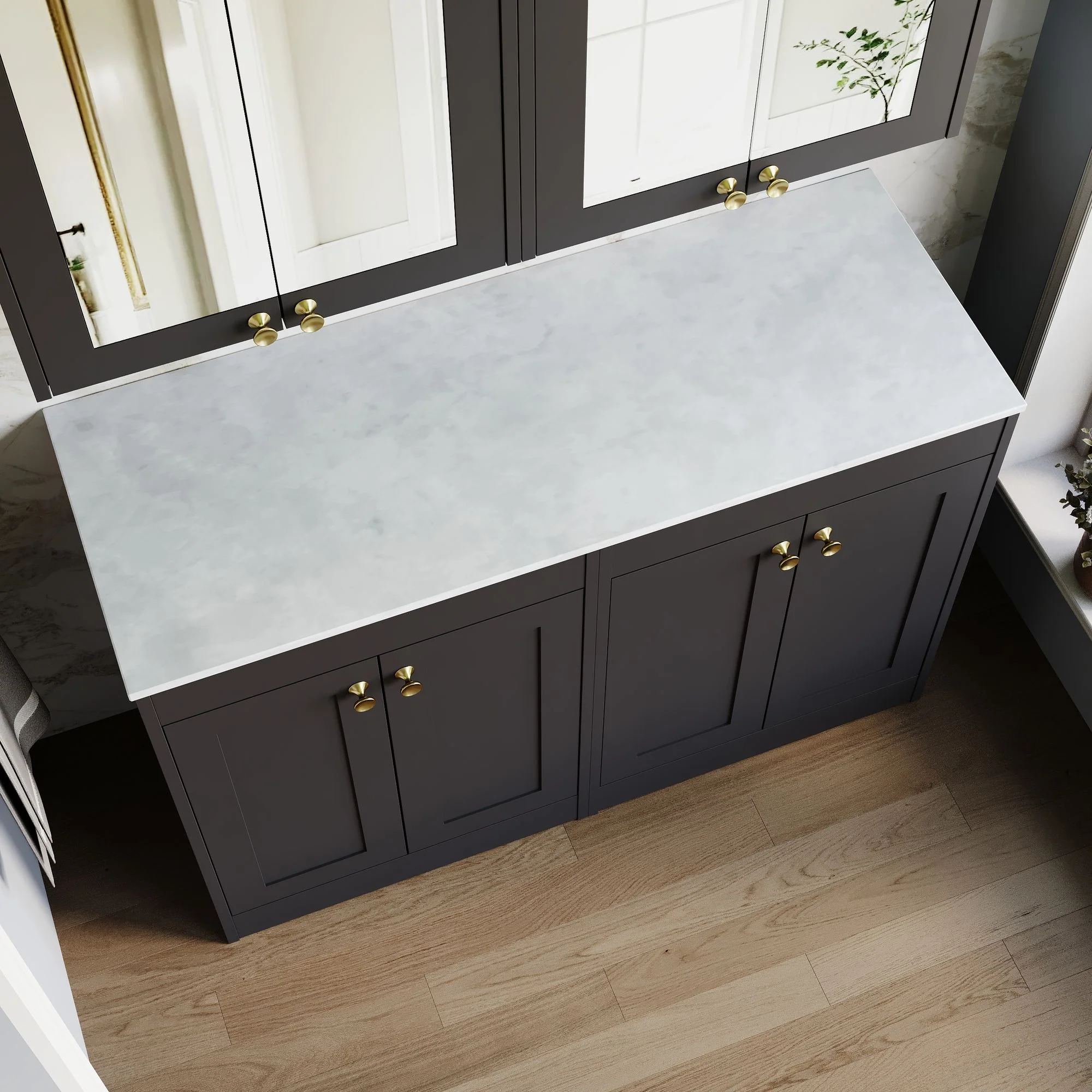 Farlow Shaker Floor Standing 1200mm 4-Door Vanity with Marble Countertop - Satin Soft Black - Image 6
