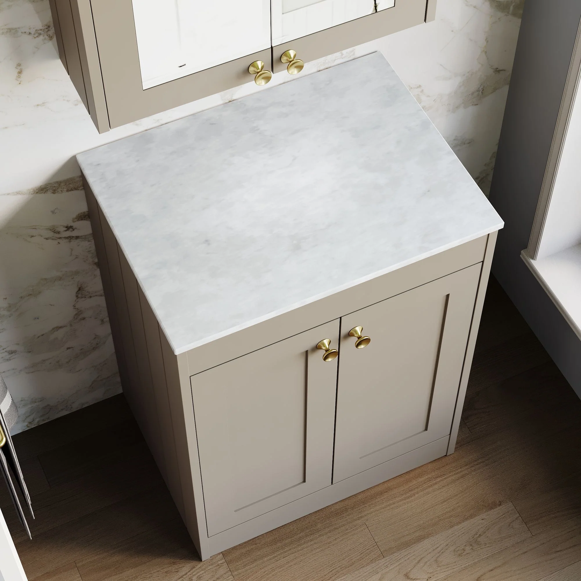 Farlow Shaker Floor Standing 600mm 2-Door Vanity with Marble Countertop - Pebble Grey - Image 4