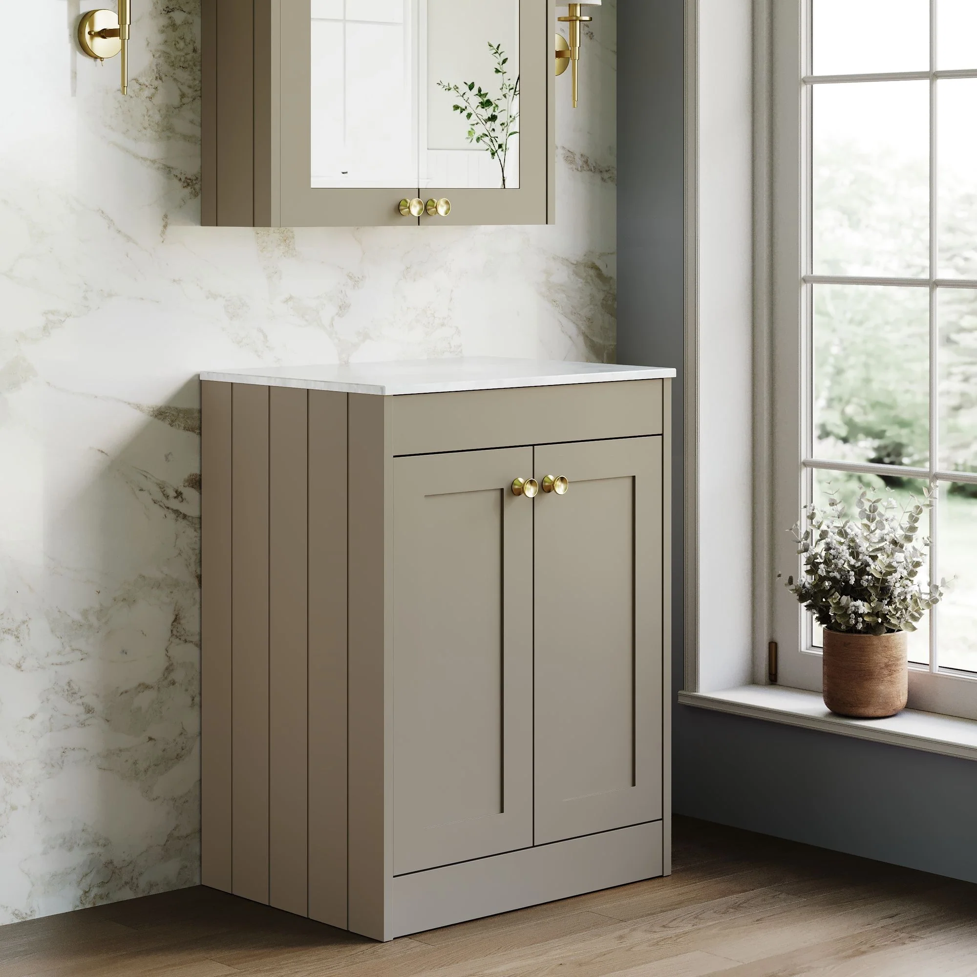 Farlow Shaker Floor Standing 600mm 2-Door Vanity with Marble Countertop - Pebble Grey - Image 7