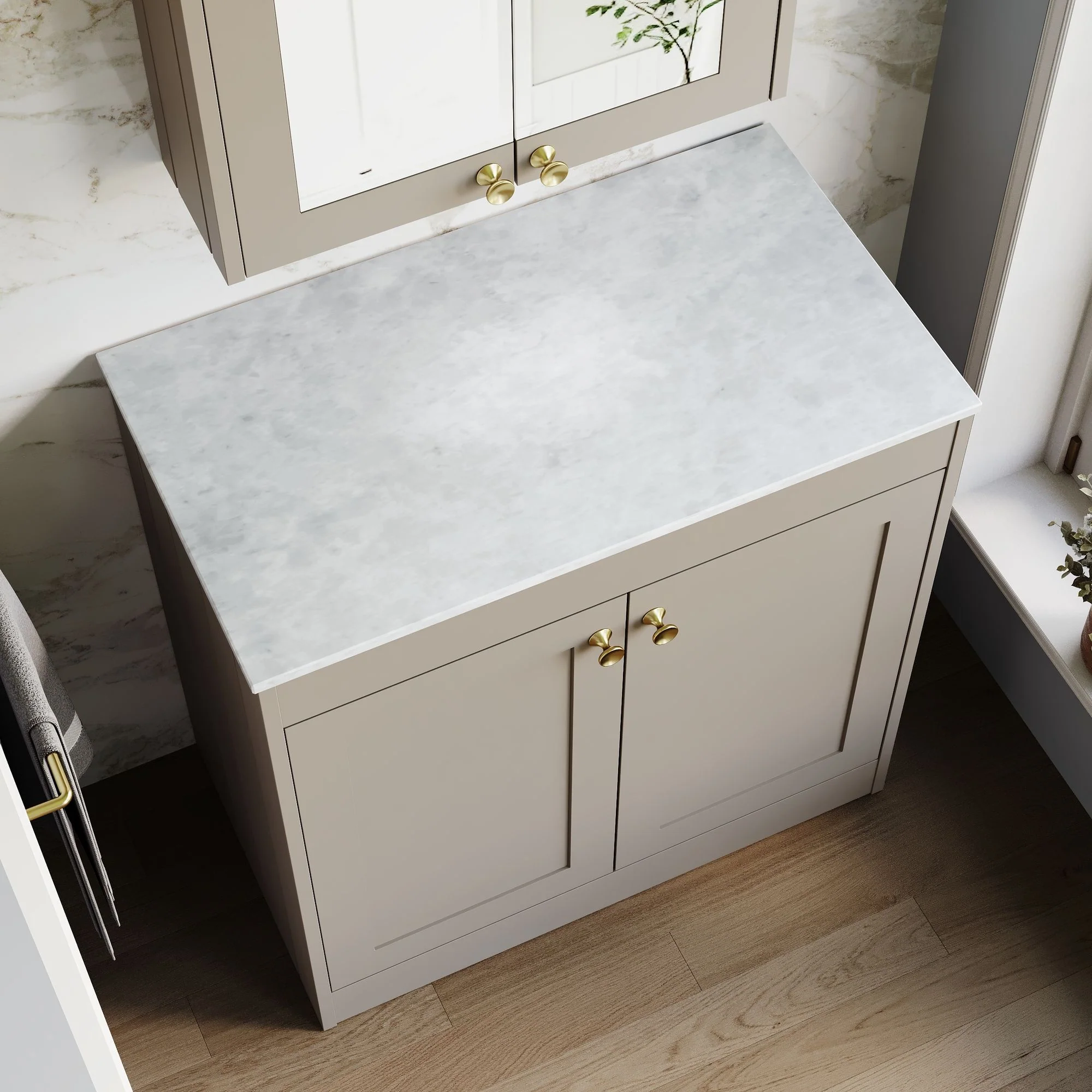 Farlow Shaker Floor Standing 800mm 2-Door Vanity with Marble Countertop - Pebble Grey - Image 3